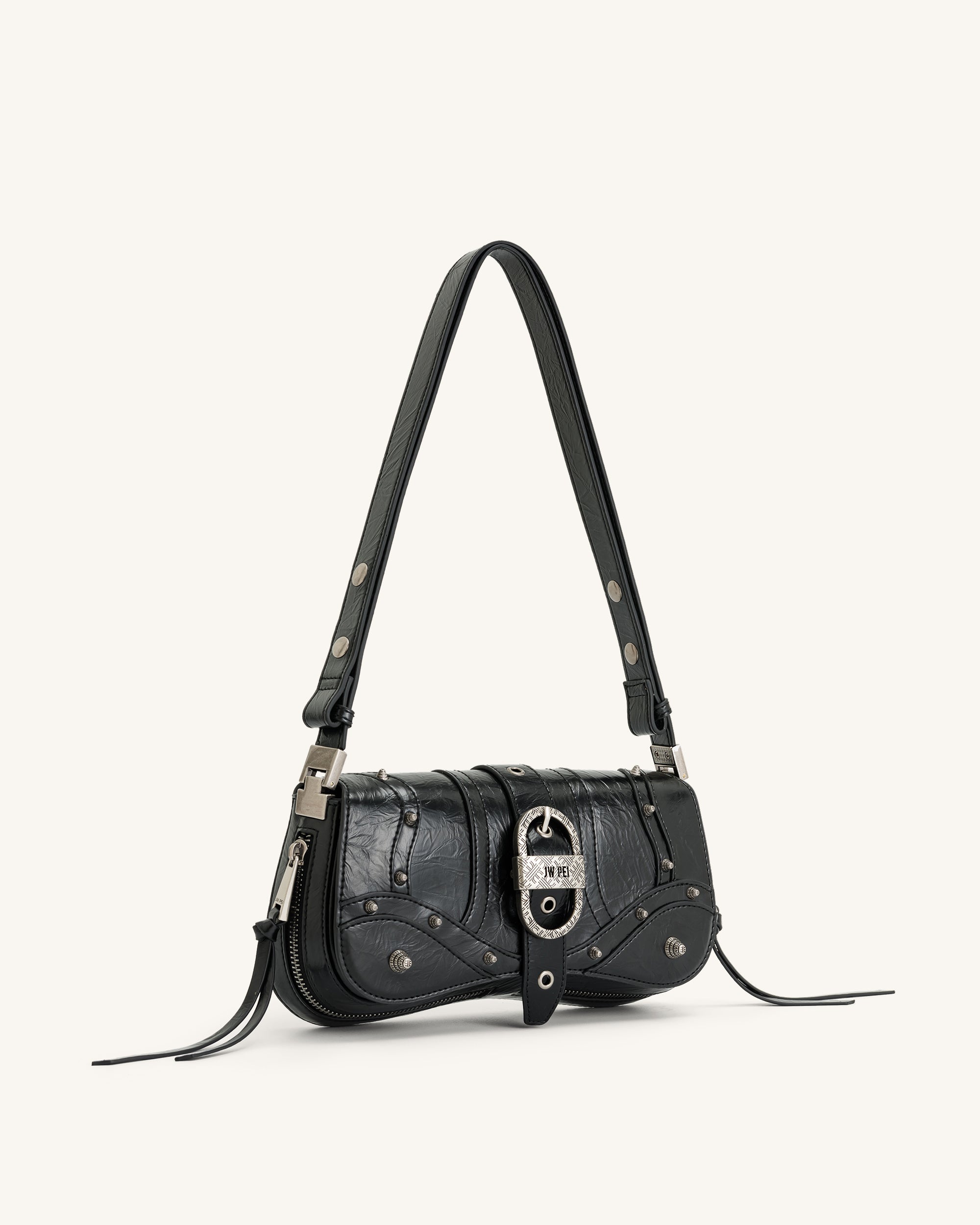 Joy Crushed Shoulder Bag - Black - Image 3