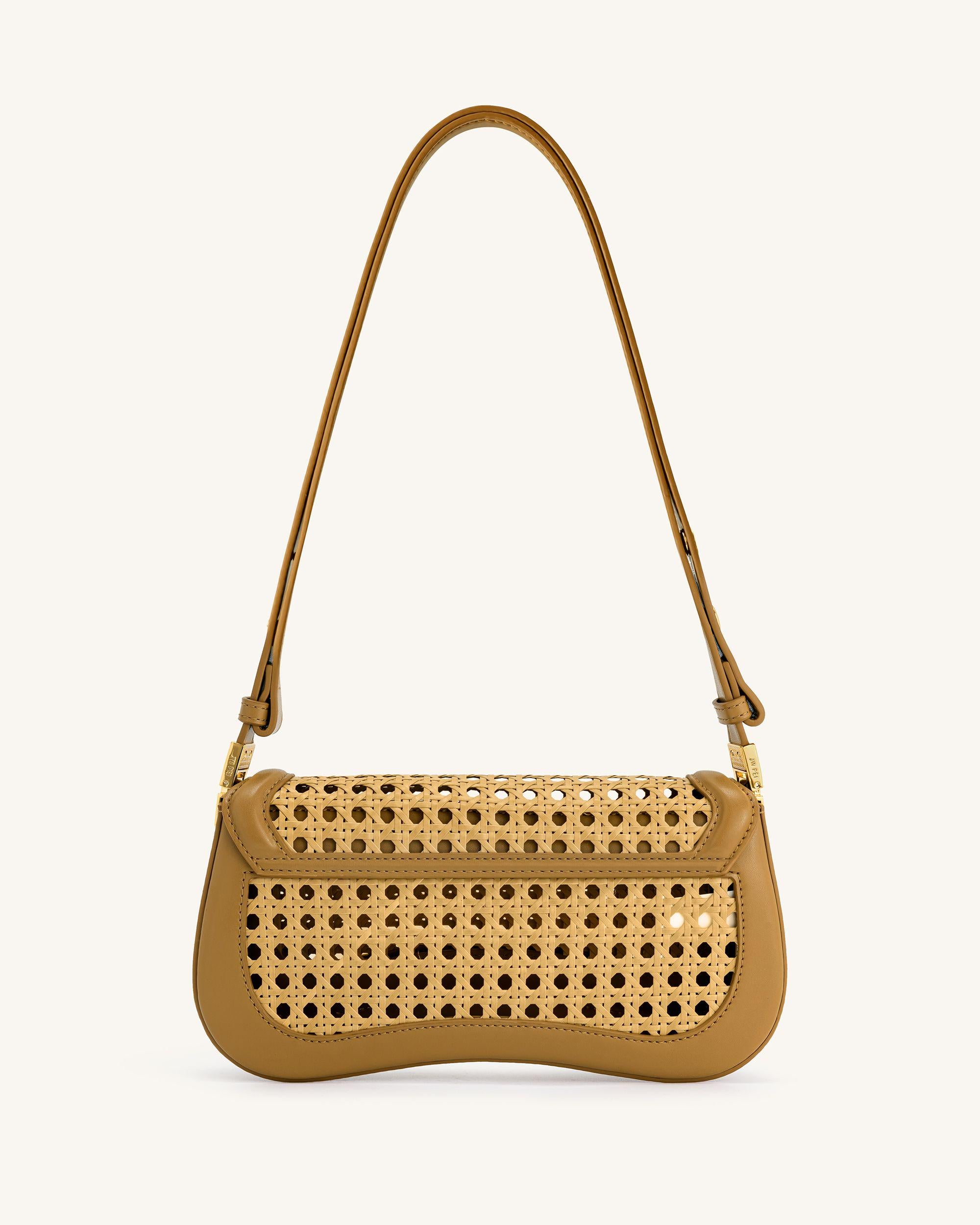 Joy Faux Bamboo Woven Shoulder Bag - Brown - Image 3