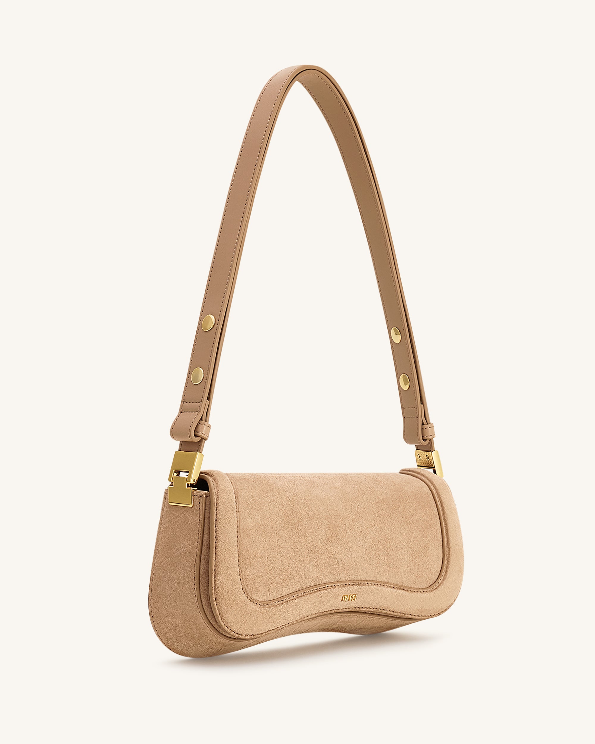 Joy Croc-Embossed Faux Suede Shoulder Bag - Beige - Image 2