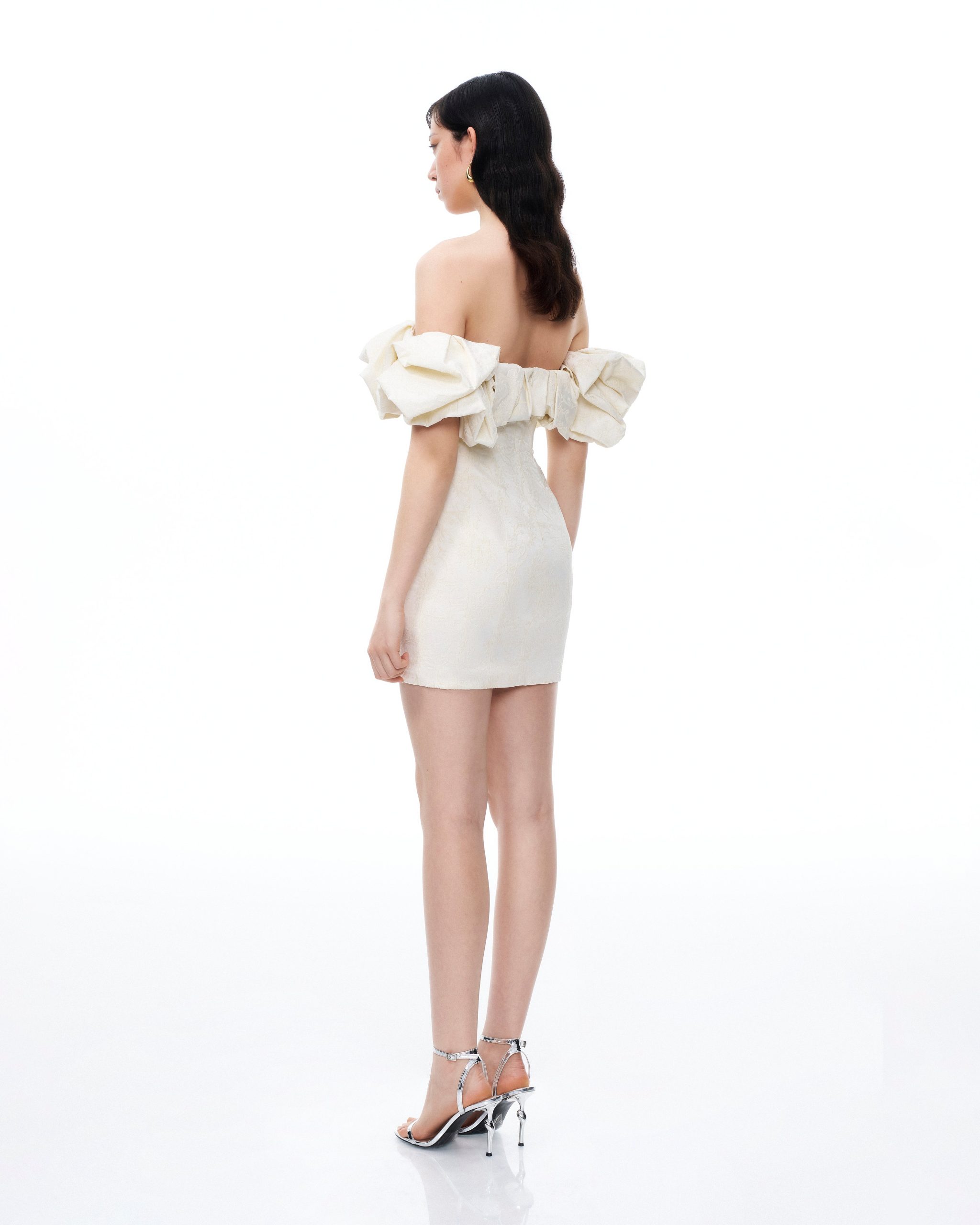 Althea Clouds Shoulders Floral Embroidered Mini Dress - White - Image 3