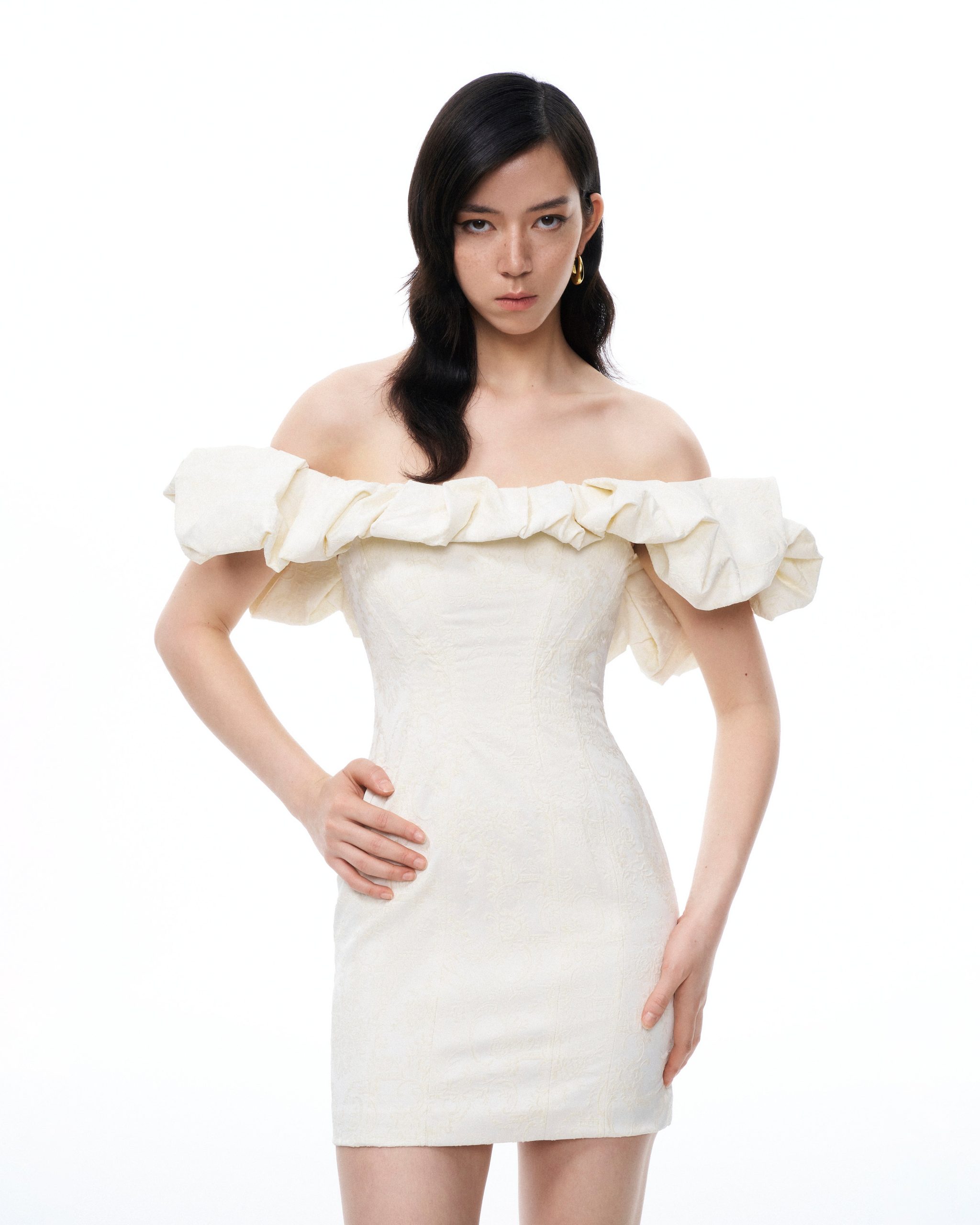 Althea Clouds Shoulders Floral Embroidered Mini Dress - White - Image 4