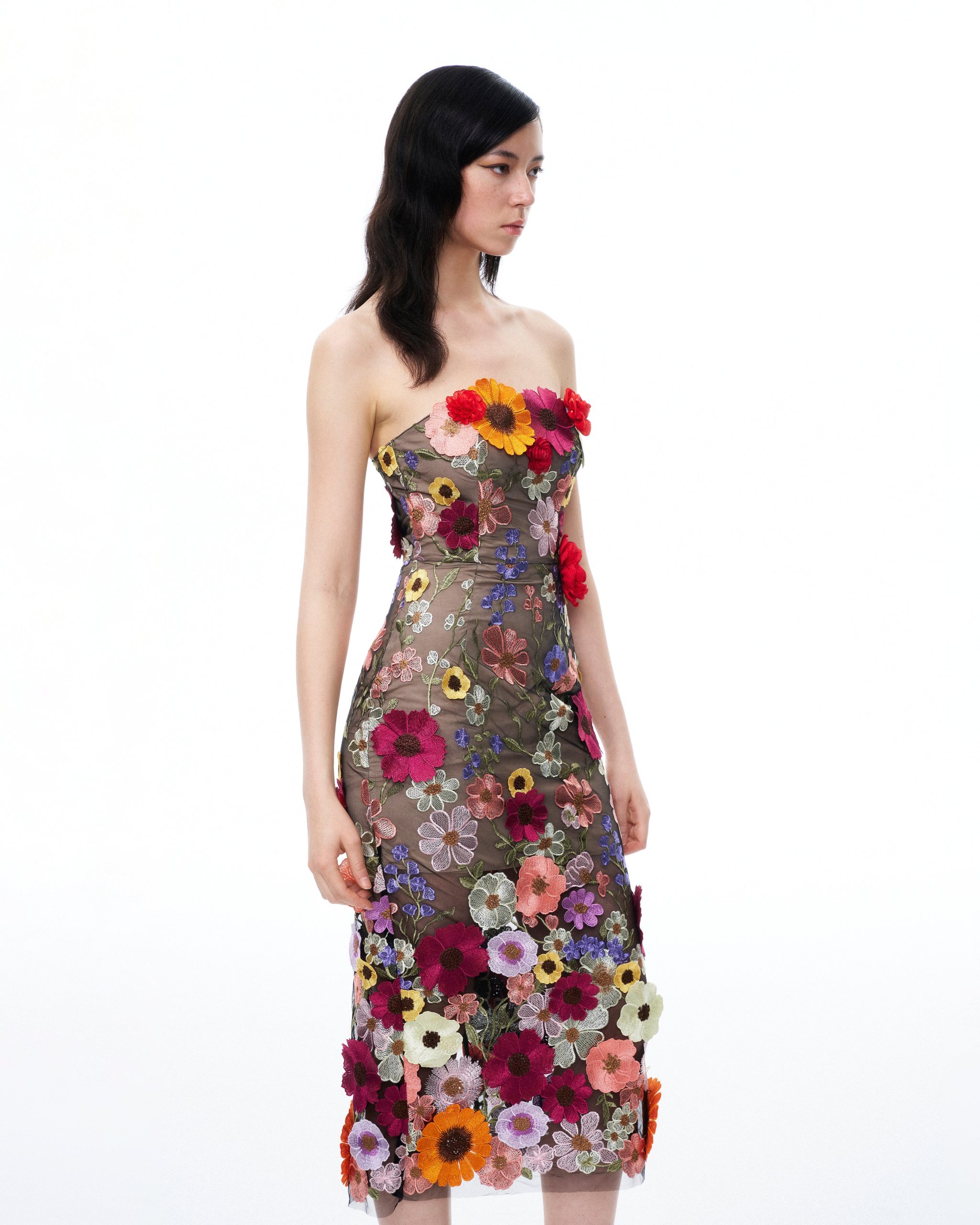 Isolde 3D Floral Embroidered Maxi Dress - Black Multi - Image 5