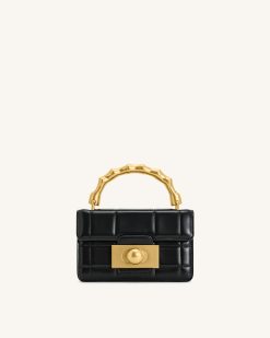 Kaia Bamboo Metal Handle Handbag - Black