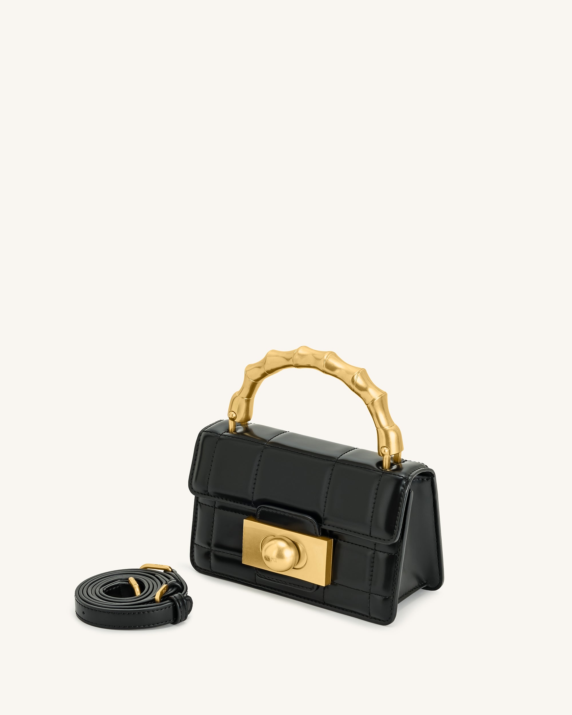 Kaia Bamboo Metal Handle Handbag - Black - Image 2