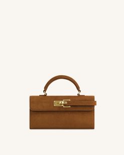 Keyla Faux Suede Top Handle Bag - Brown