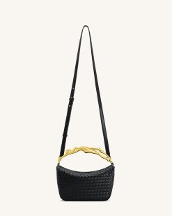 Alternative view of Jenny Woven Human-shaped Handle Handbag - Black