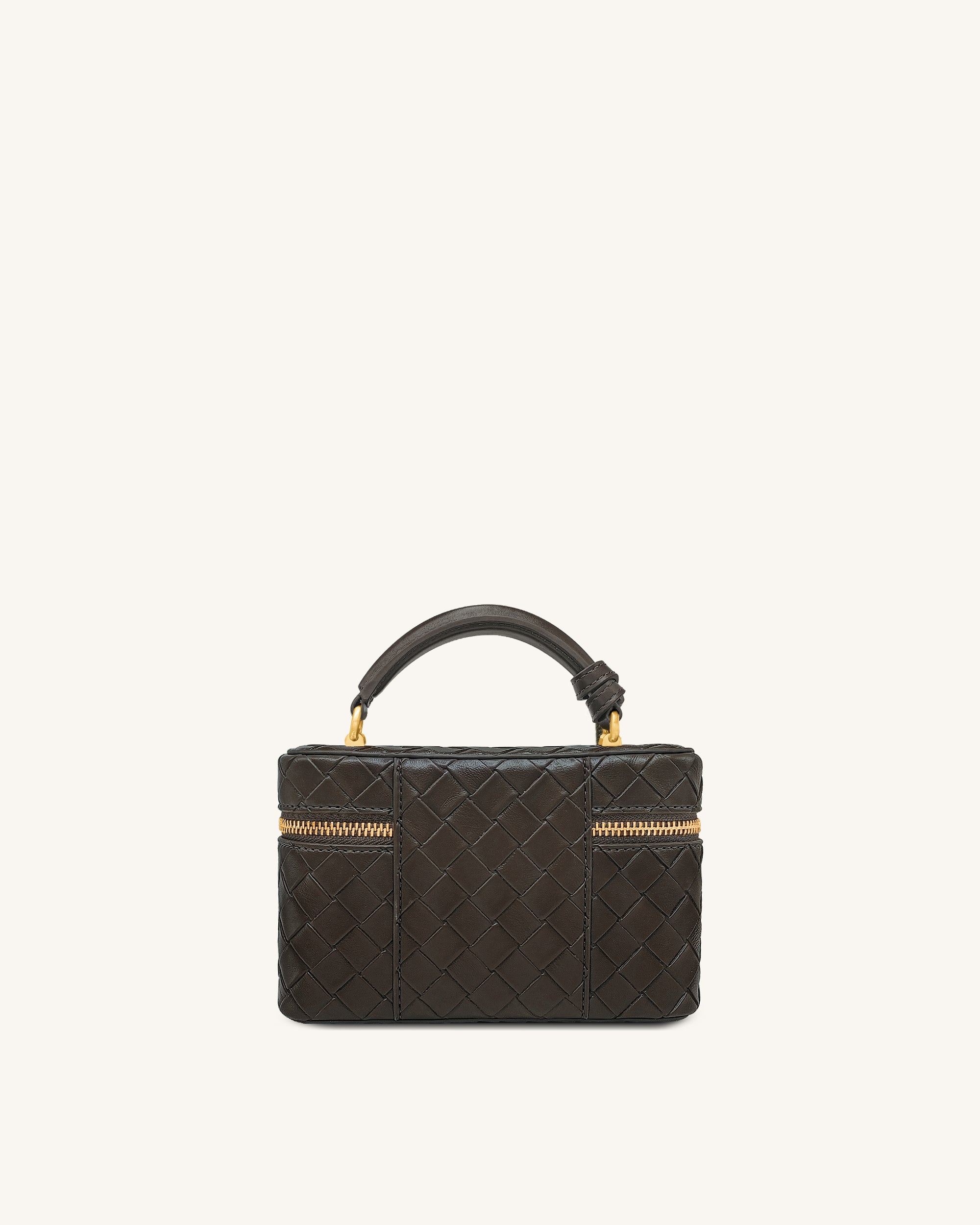 Cleo Woven Texture Box Shape Top Handle Bag - Dark Brown - Image 3