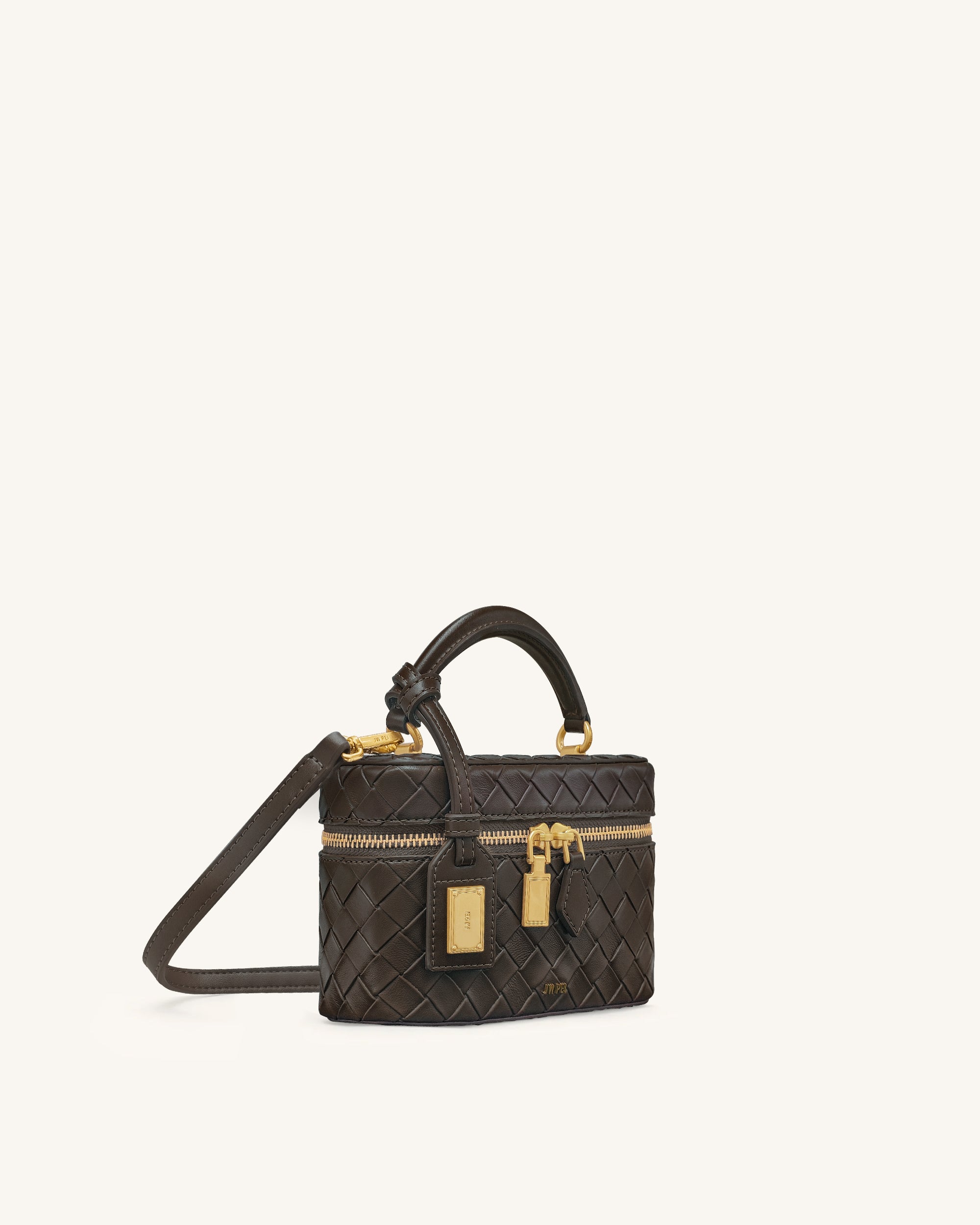 Cleo Woven Texture Box Shape Top Handle Bag - Dark Brown - Image 2