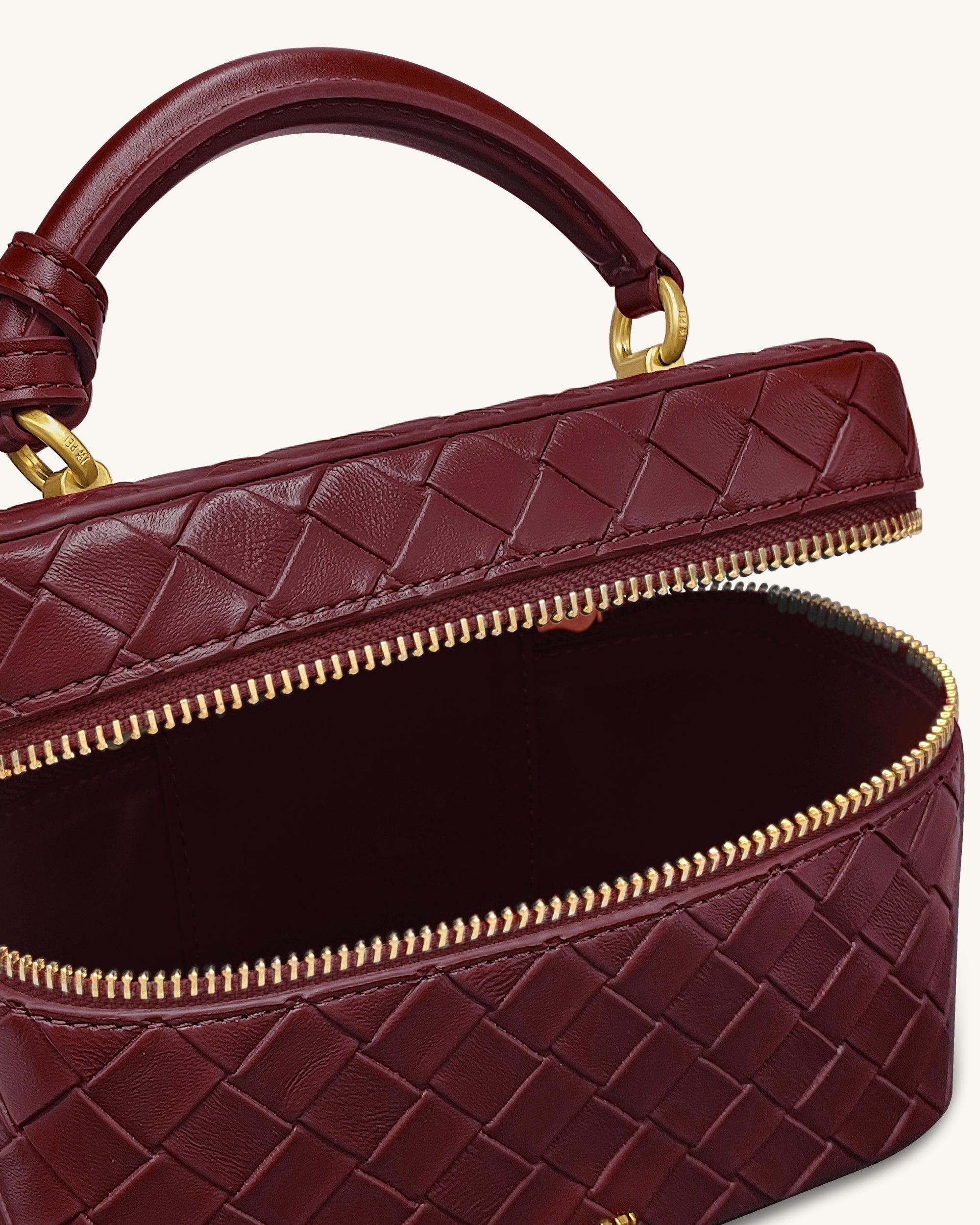 Cleo Woven Texture Box Shape Top Handle Bag - Claret - Image 4