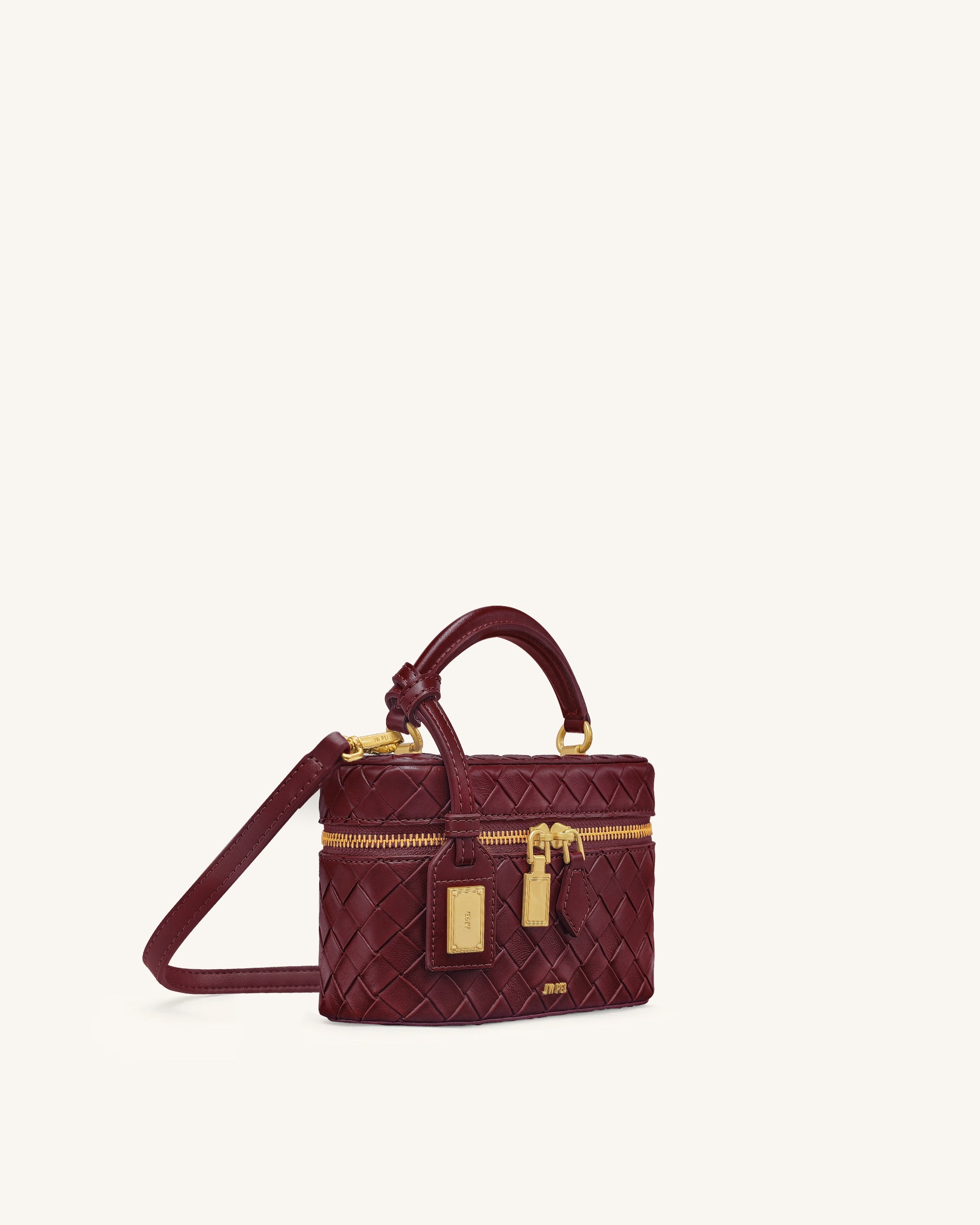 Cleo Woven Texture Box Shape Top Handle Bag - Claret - Image 2