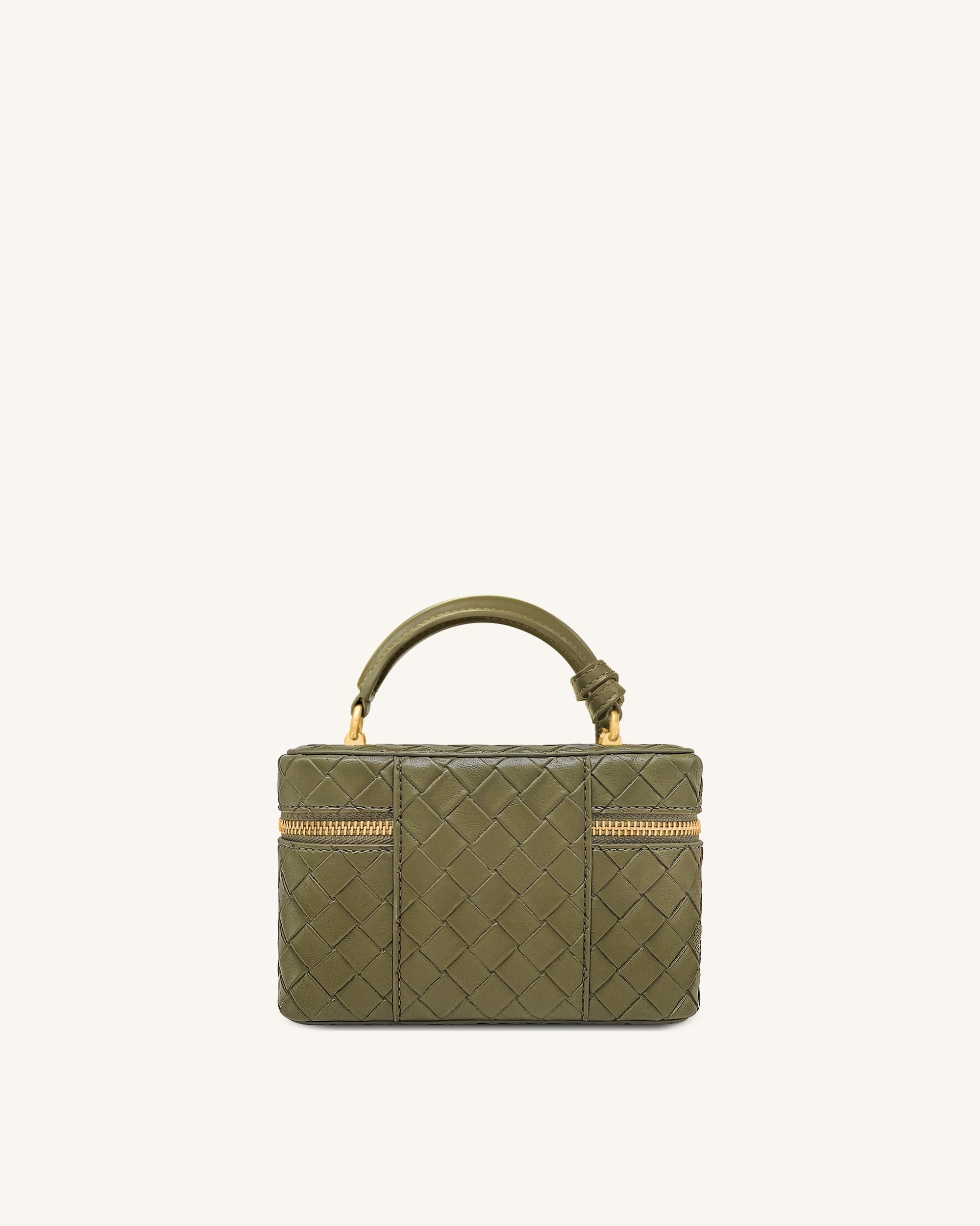 Cleo Woven Texture Box Shape Top Handle Bag - Olive Green - Image 3