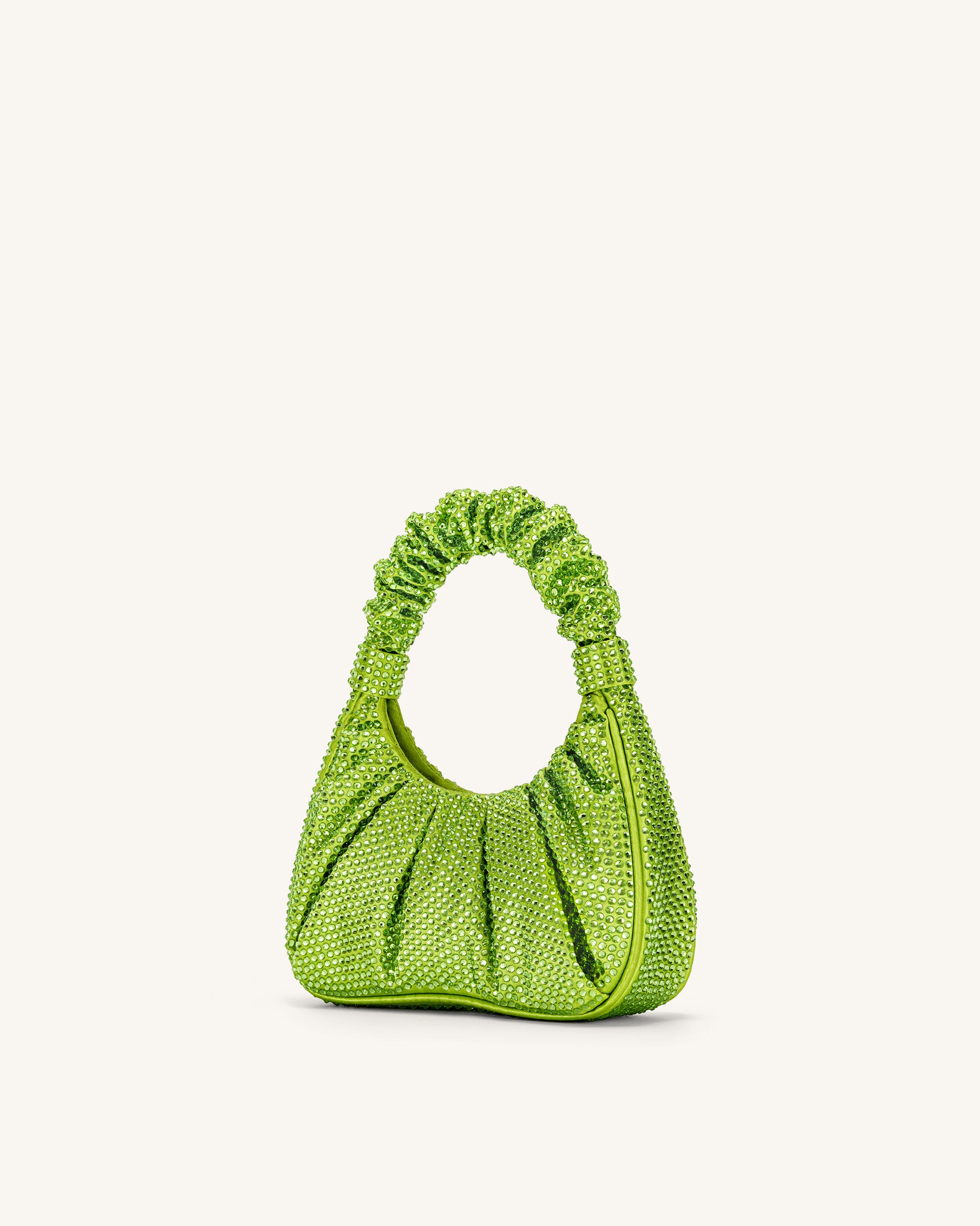 Gabbi Artificial Crystal Medium Ruched Hobo Handbag - Green - Image 3