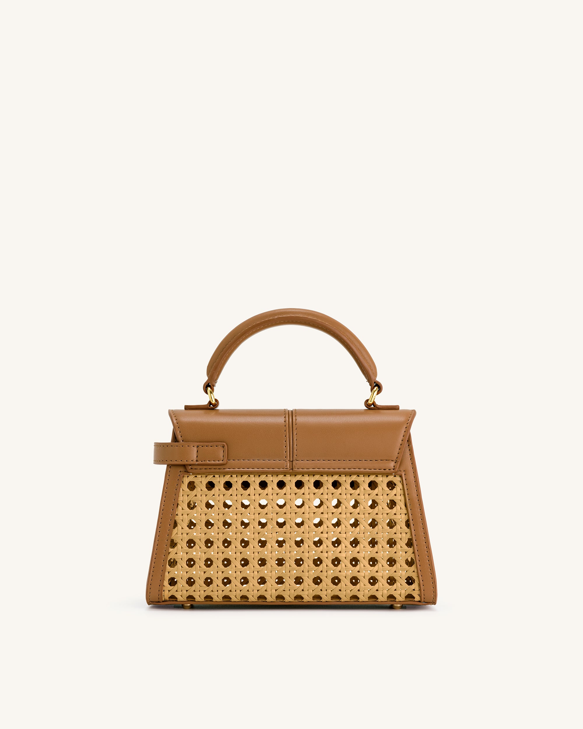 Elise Faux Bamboo Woven Top Handle Bag - Brown - Image 3