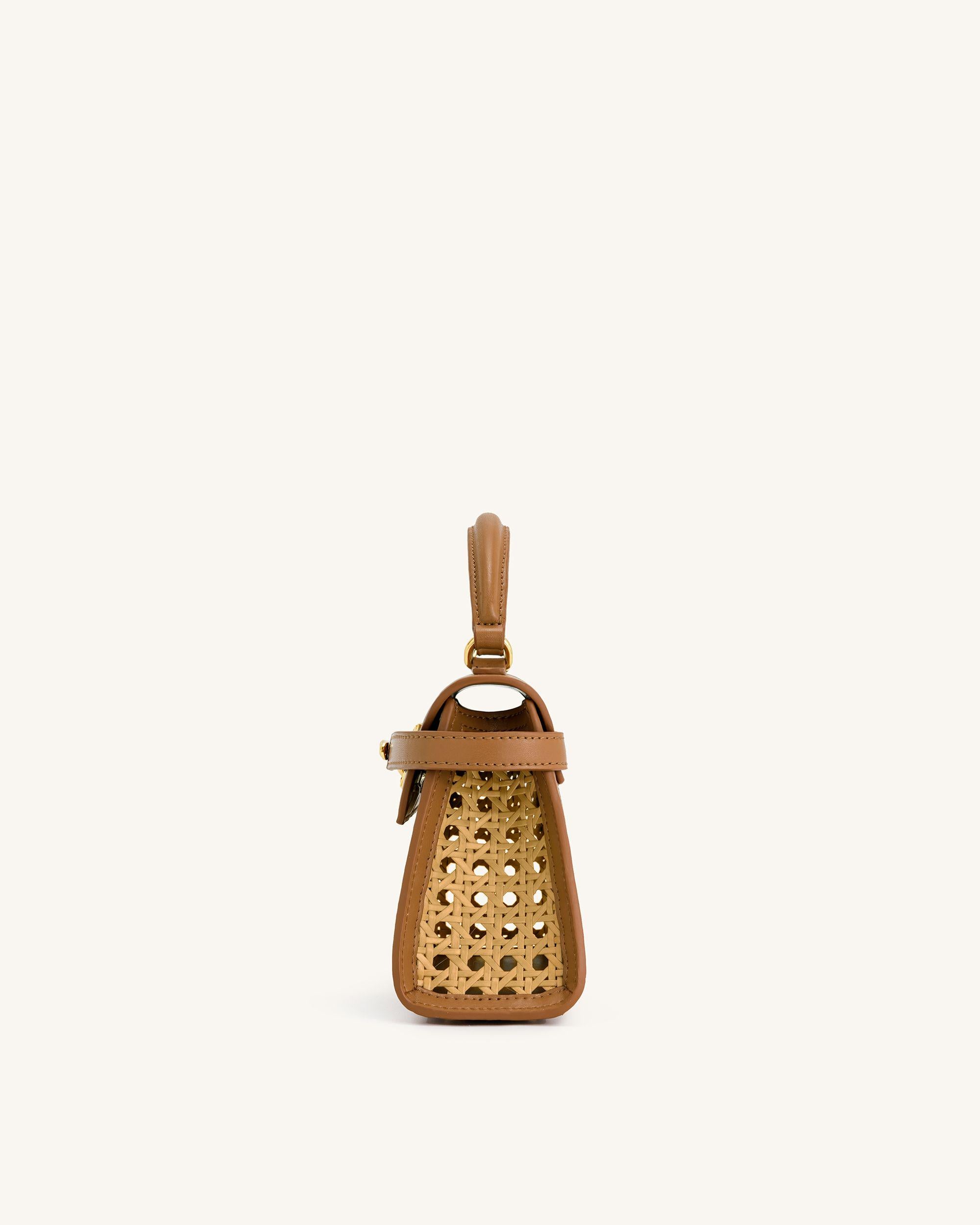 Elise Faux Bamboo Woven Top Handle Bag - Brown - Image 4