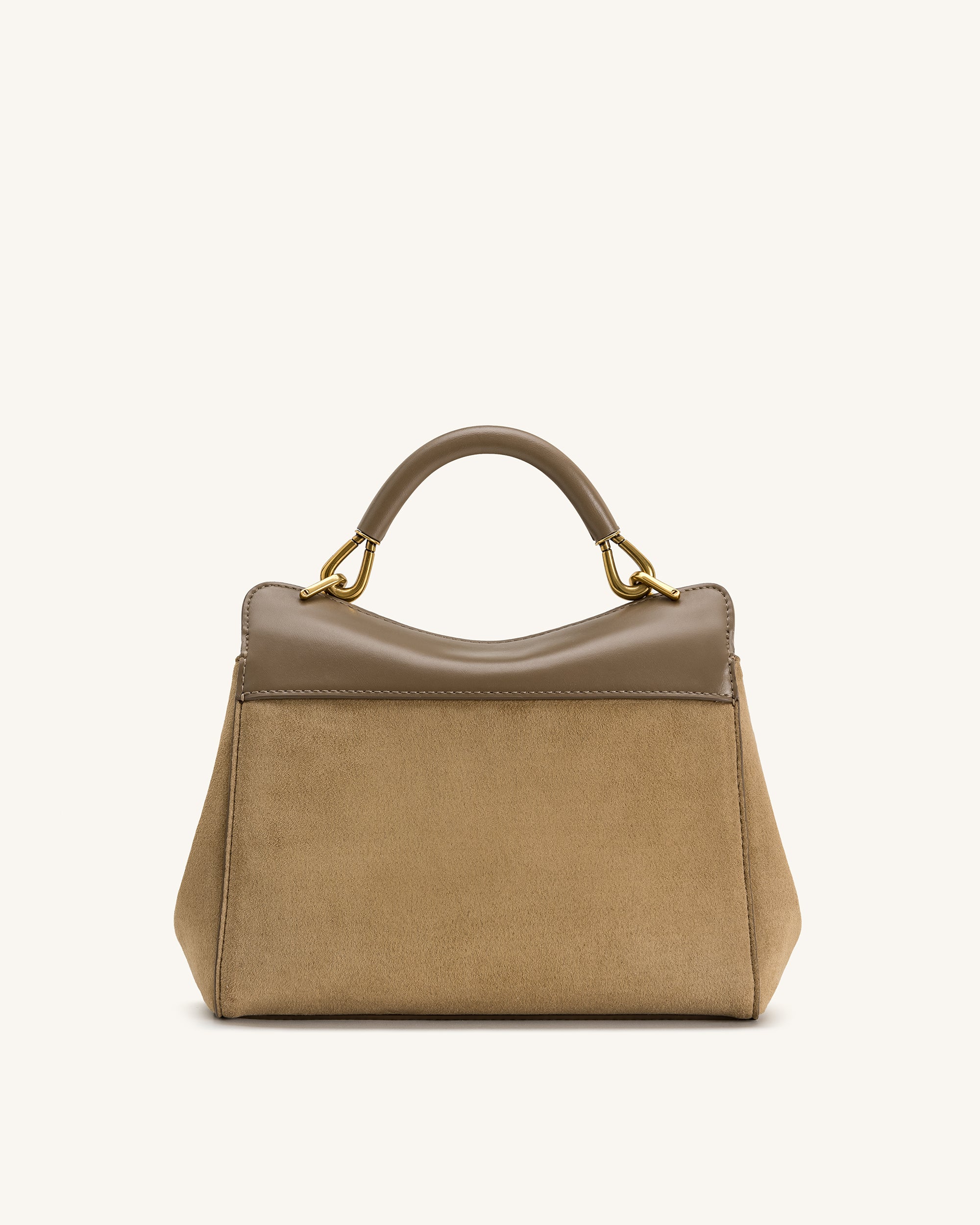 Lucia Classic Faux Suede Top Handle Bag - Taupe - Image 3