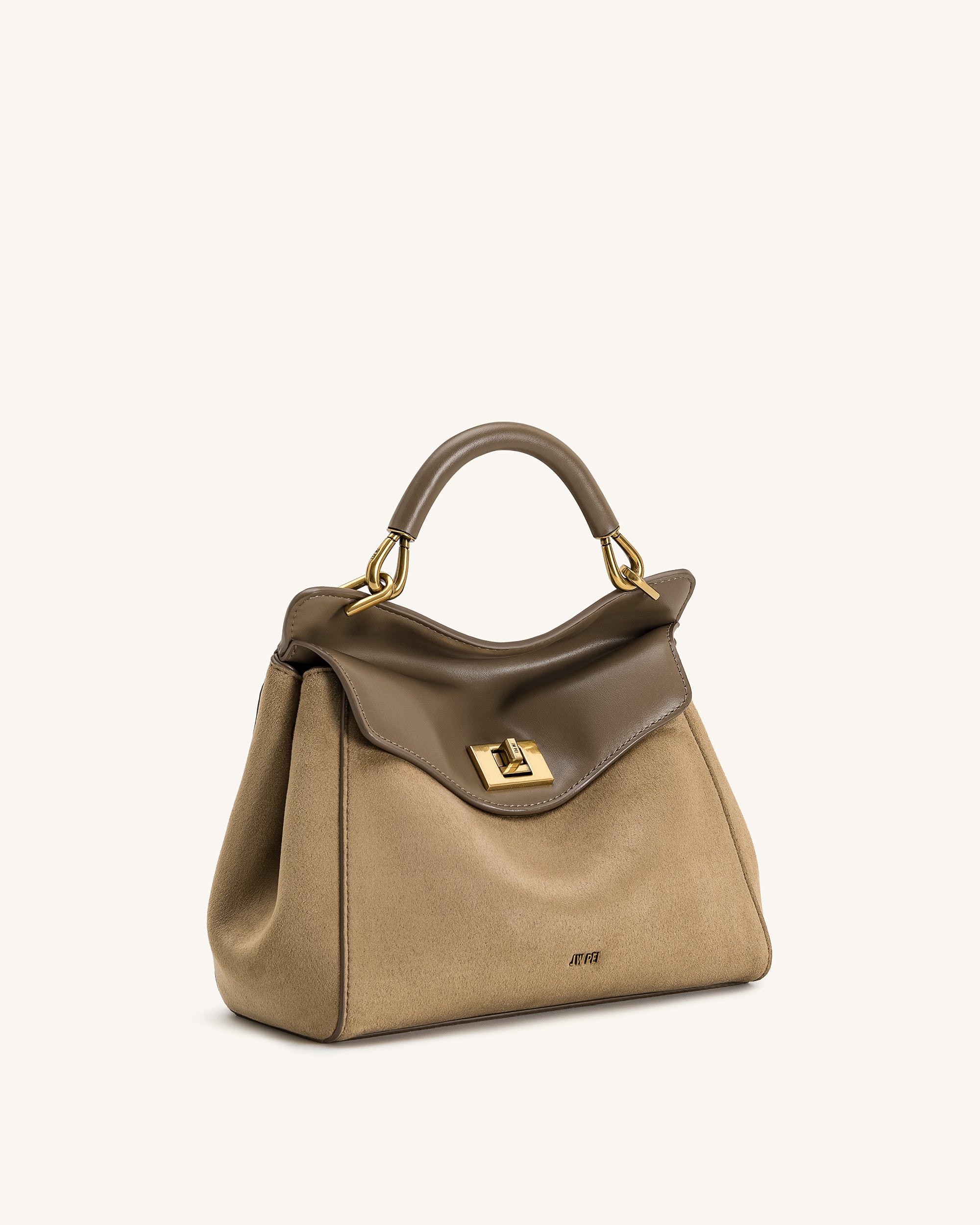 Lucia Classic Faux Suede Top Handle Bag - Taupe - Image 2