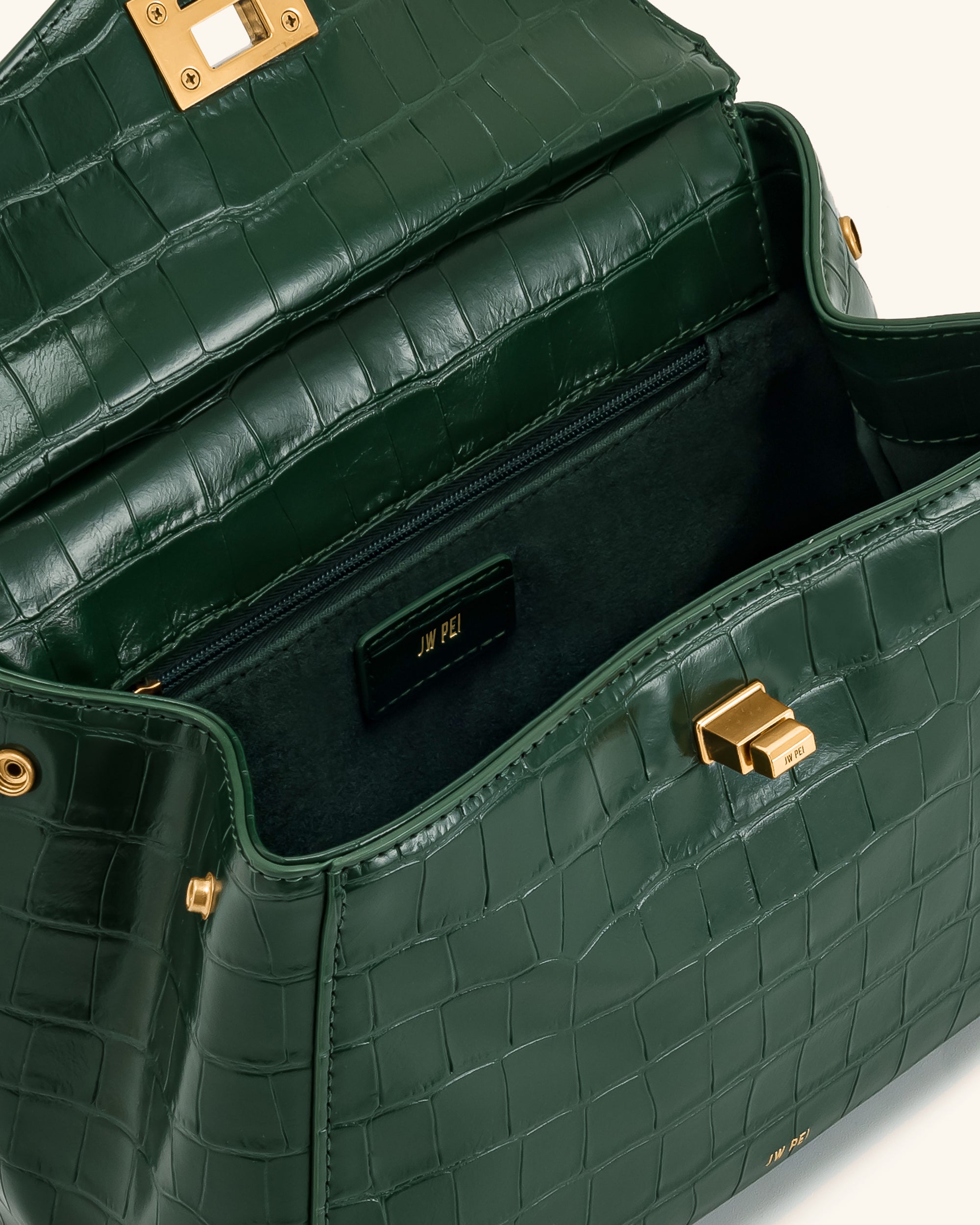 Lucia Classic Top Handbag - Green Croc - Image 5