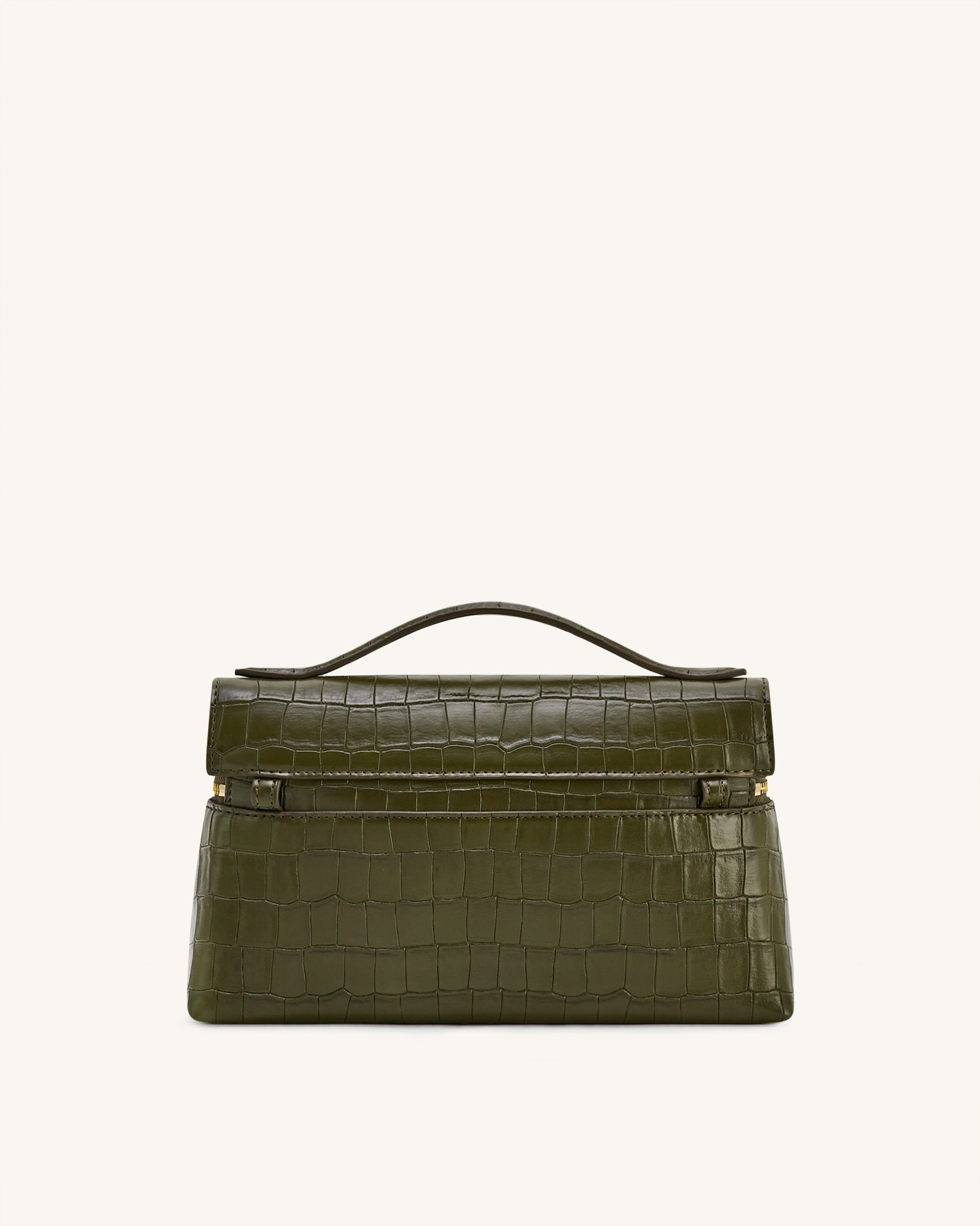 Thea Croc-Embossed Top Handle Bag - Olive Green - Image 3