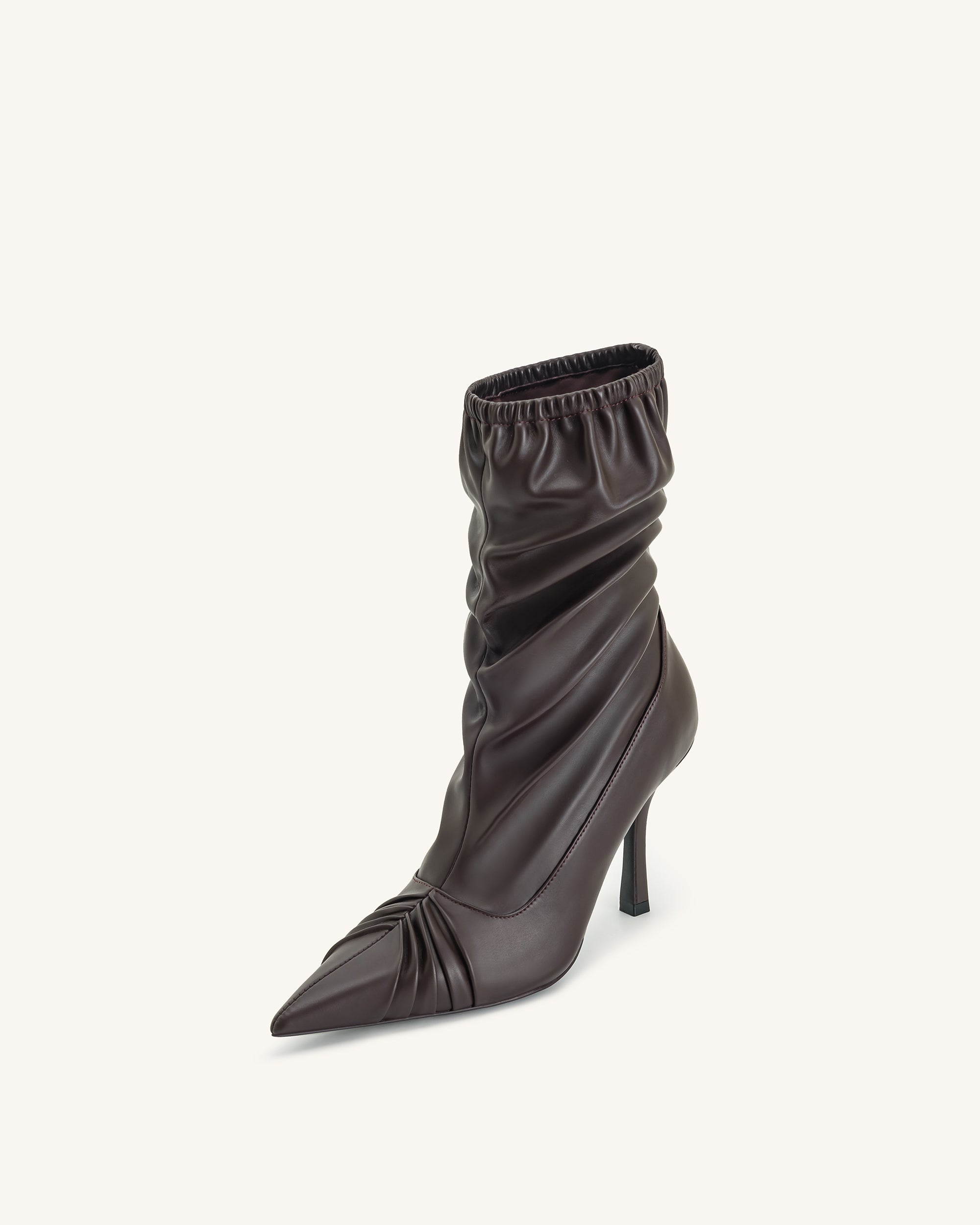 Joanne Paneled Detailing leather Ankle Boots- Burgundy - Image 6