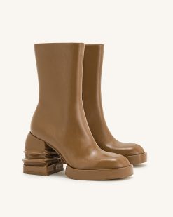 Alternative view of Saylor Round Toe Platform Ankle Boots - Brown