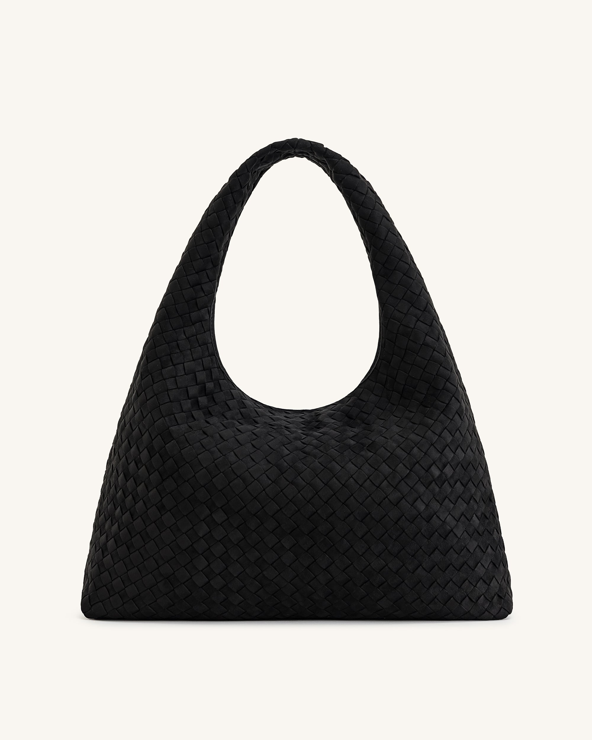 Laura Faux Suede Woven Shoulder Bag - Black