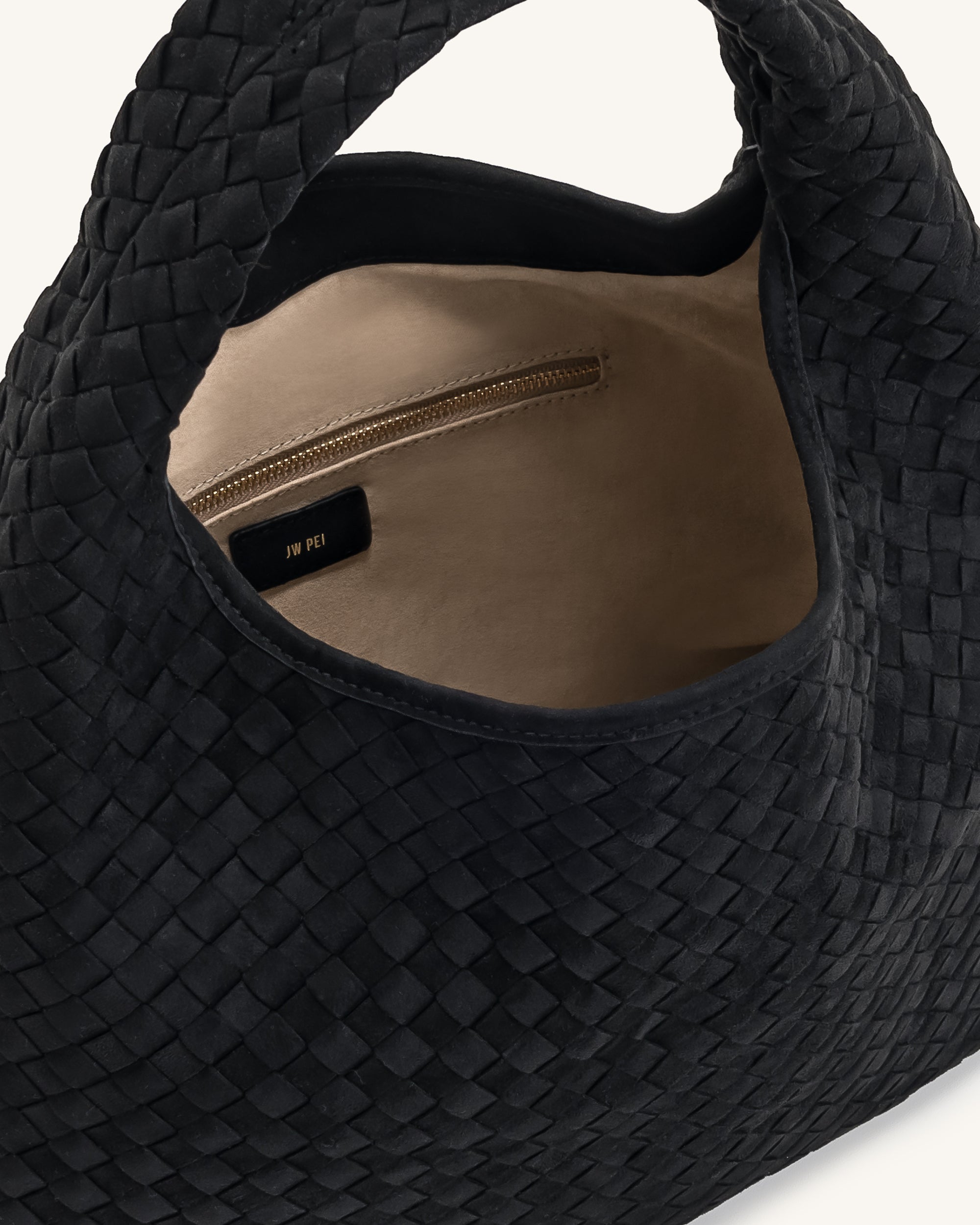 Laura Faux Suede Woven Shoulder Bag - Black - Image 5