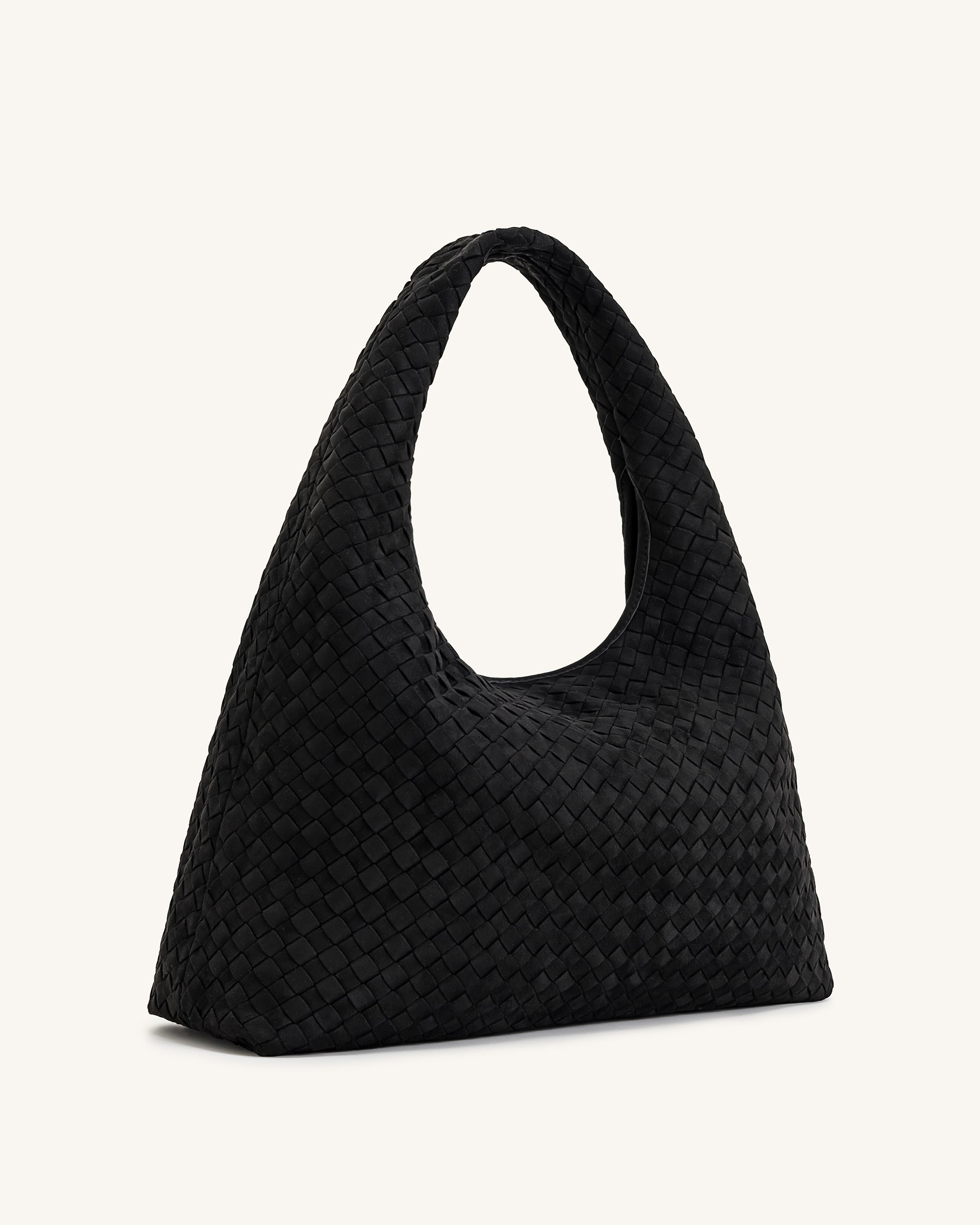 Laura Faux Suede Woven Shoulder Bag - Black - Image 3