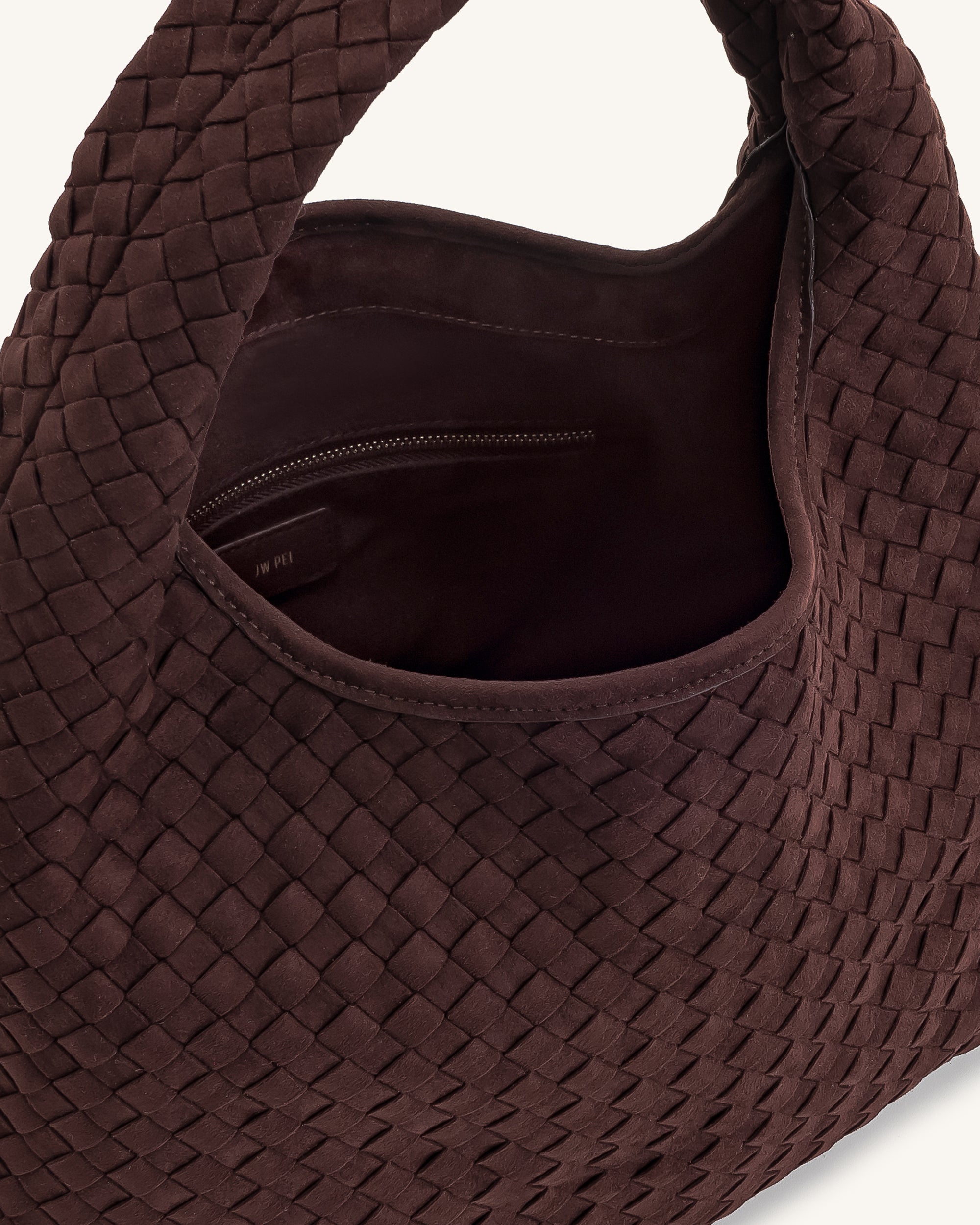 Laura Faux Suede Woven Shoulder Bag - Dark Brown - Image 4