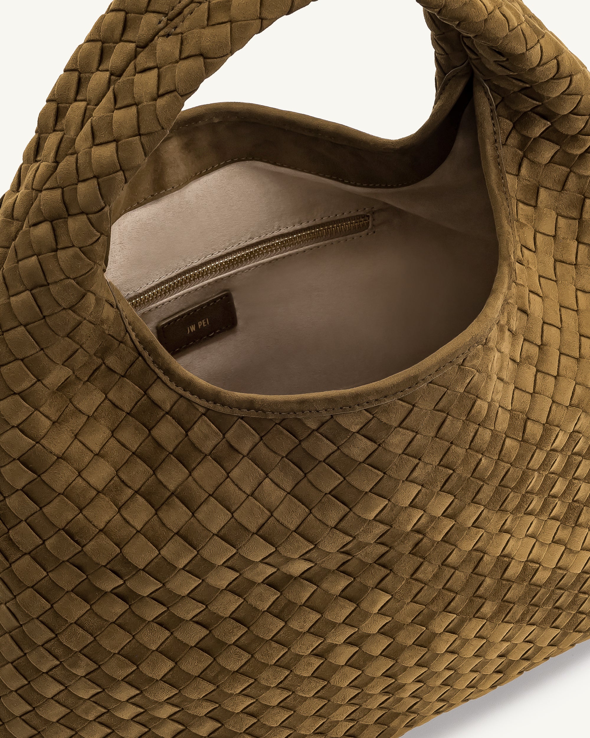 Laura Faux Suede Woven Shoulder Bag - Olive Green - Image 4