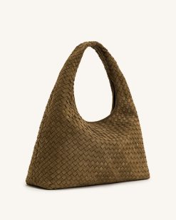 Alternative view of Laura Faux Suede Woven Shoulder Bag - Olive Green