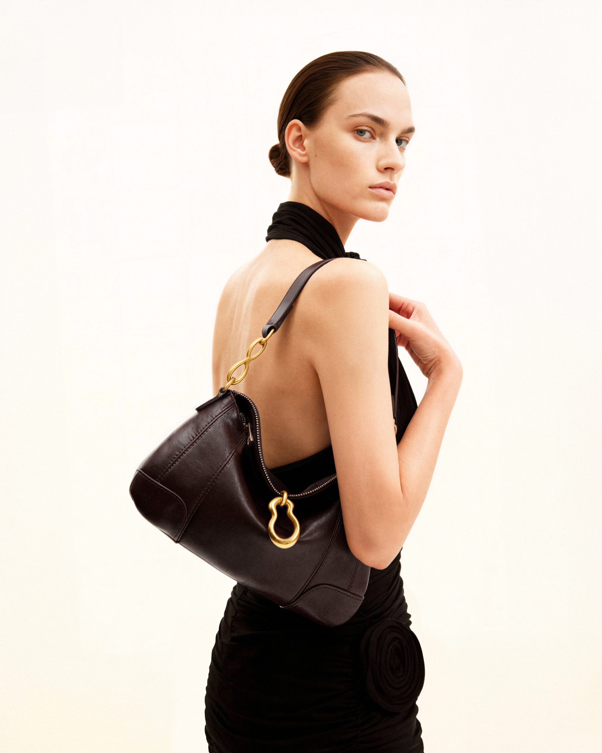 Jayla Metal Pendant Embellished Shoulder Bag - Dark Brown - Image 2