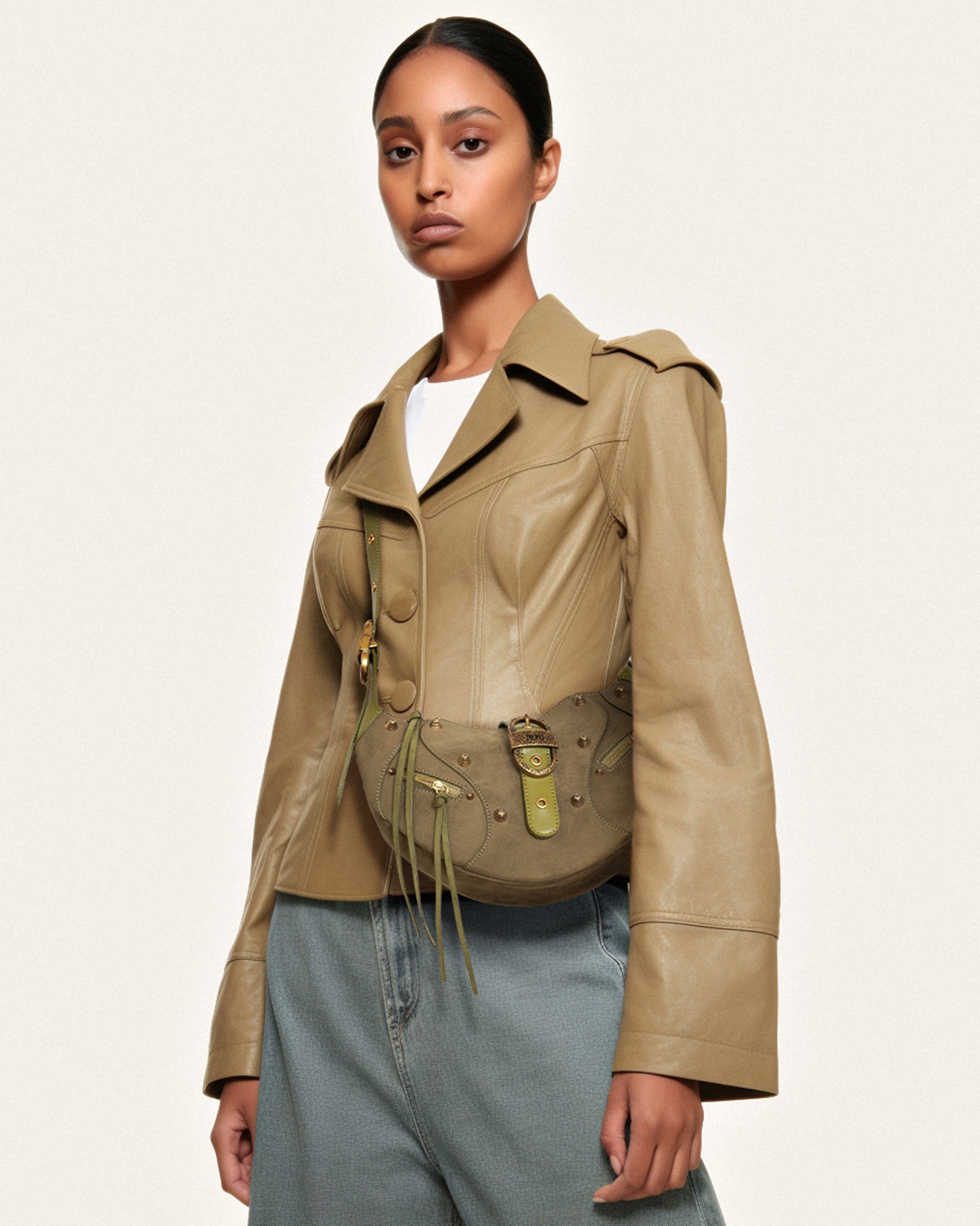 Tessa Suede Shoulder Bag - Dark Olive - Image 2
