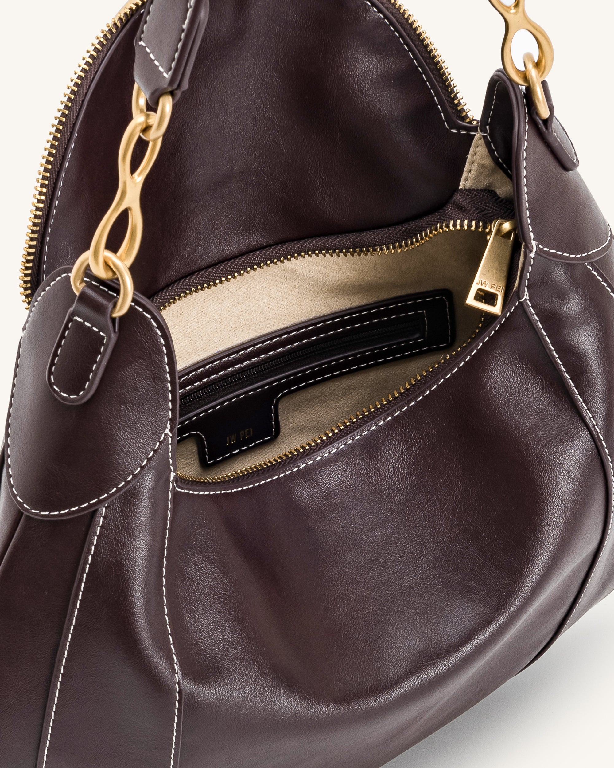 Daria Metal Pendant Embellished Shoulder Bag - Dark Brown - Image 4