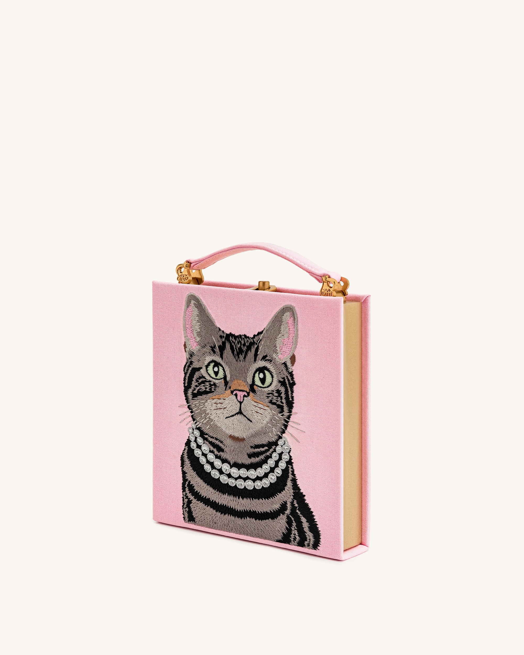 Taya Tabby Cat Pattern Book Shape Clutch Bag - Pink - Image 2