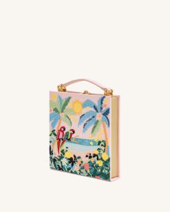 Alternative view of Taya Tropical Parrot Pattern Book Shape Clutch Bag - Pink