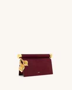 Alternative view of Holly Faux Suede Metal Pendant Embellished Clutch - Reddish Brown