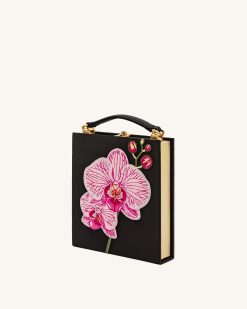 Alternative view of Taya Orchid Motif  Book Shape Clutch Bag - Black