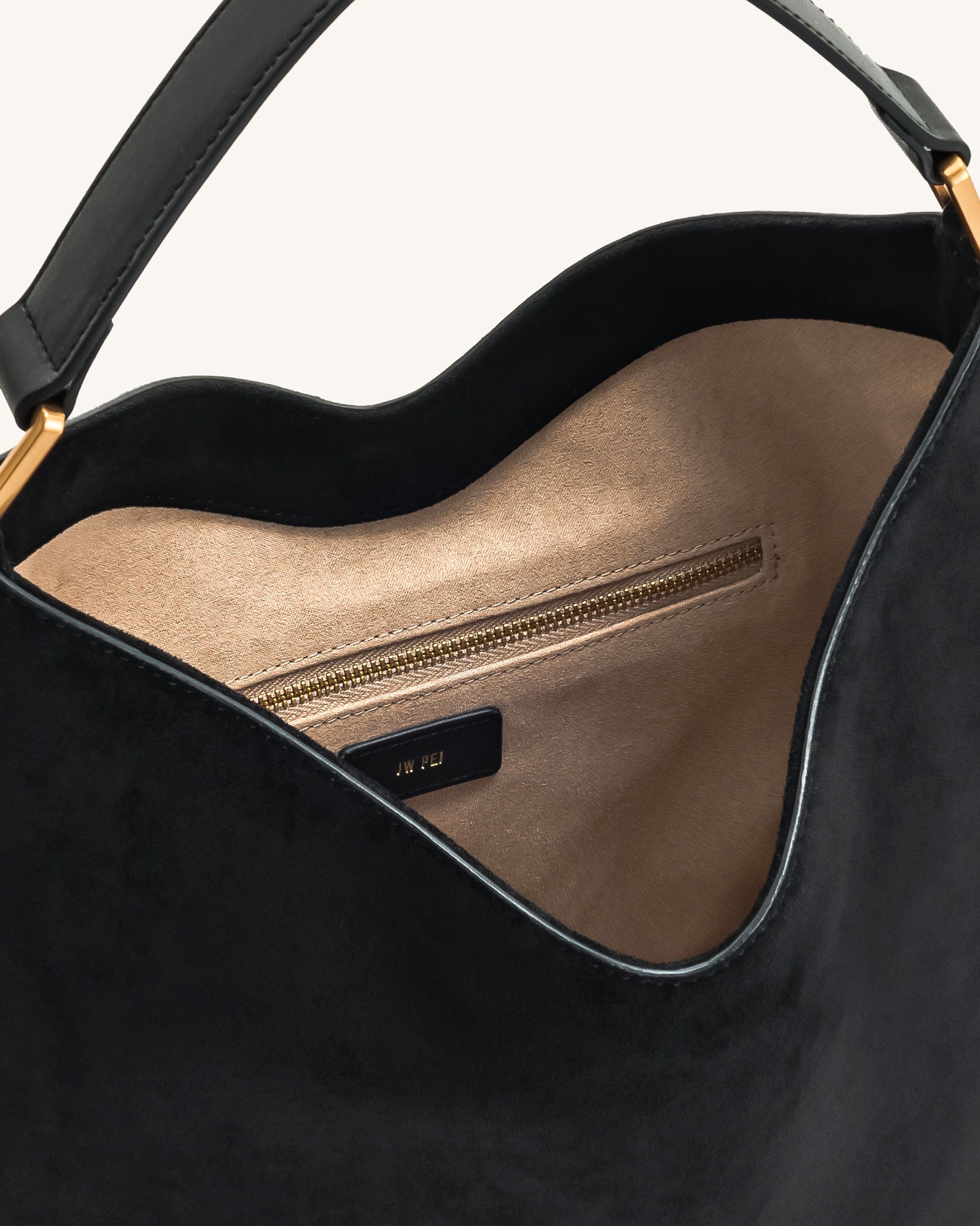 Aria Faux Suede Shoulder Bag - Black - Image 4