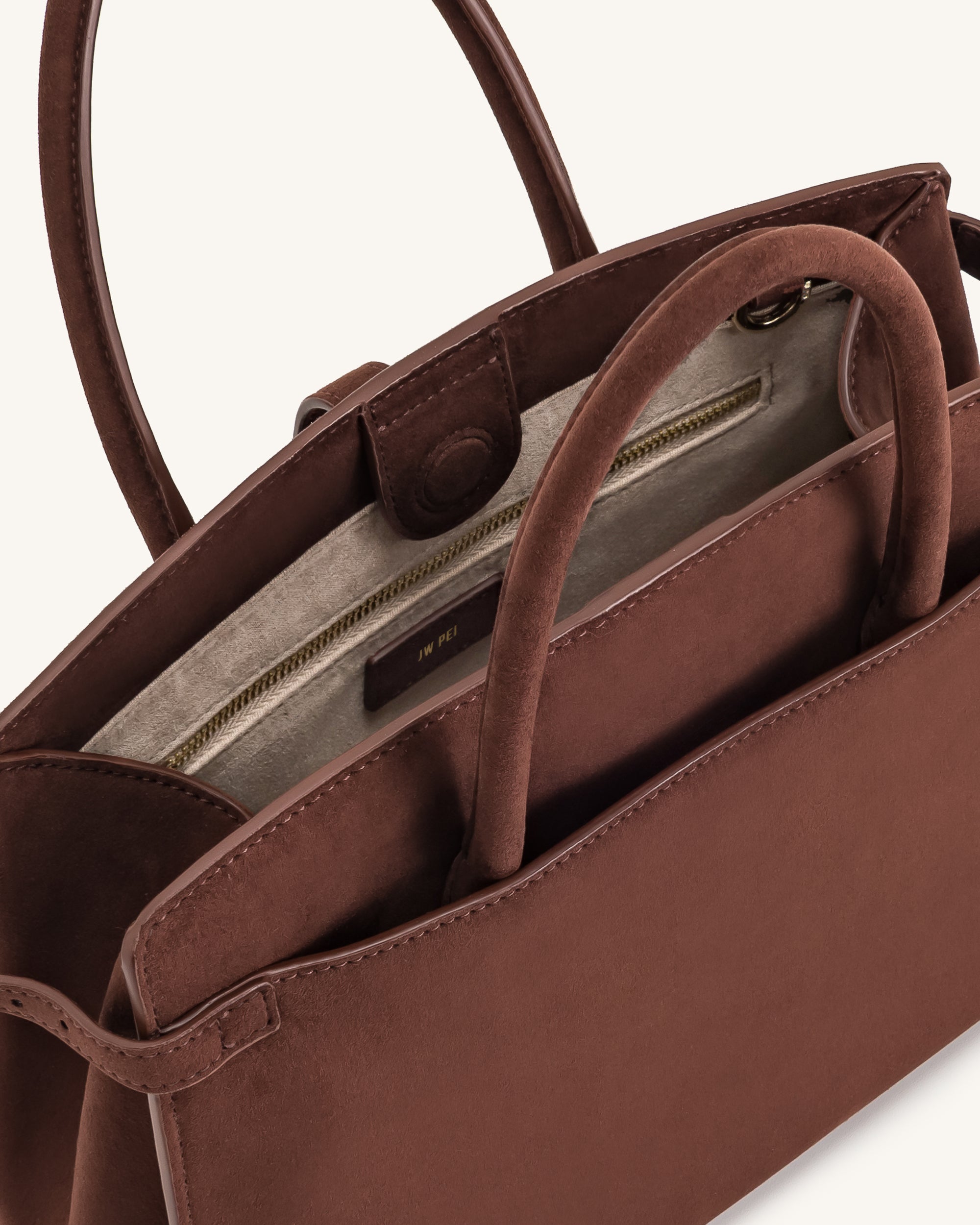 Saige Faux Suede Tote Bag - Brown - Image 4