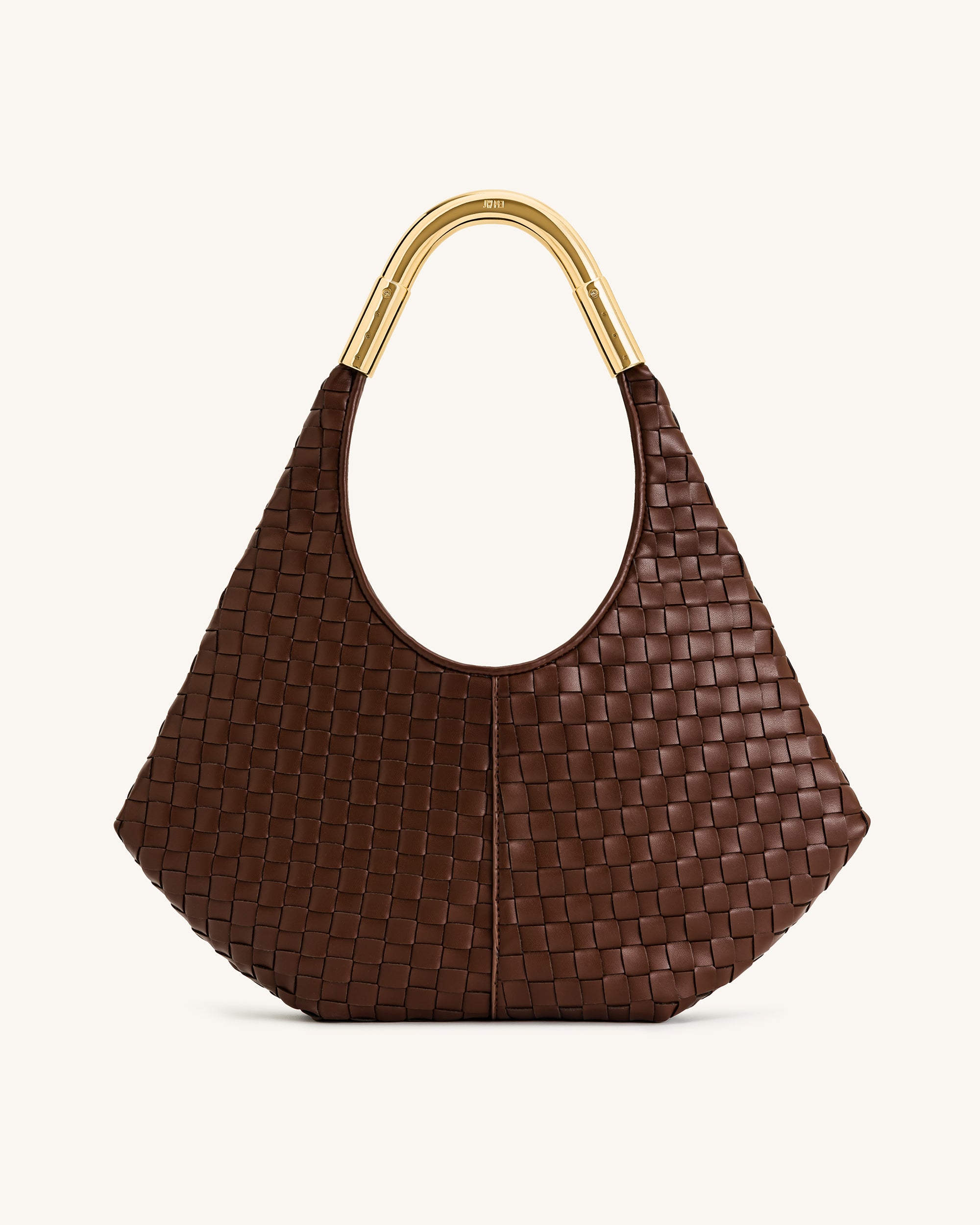Olivia Hand-Woven Metal Handle Hobo Bag - Brown - Image 3