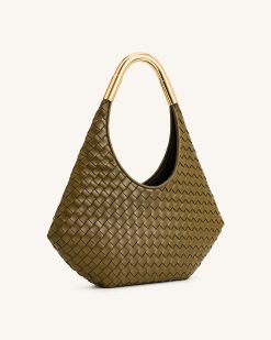 Alternative view of Olivia Hand-Woven Metal Handle Hobo Bag - Olive Green