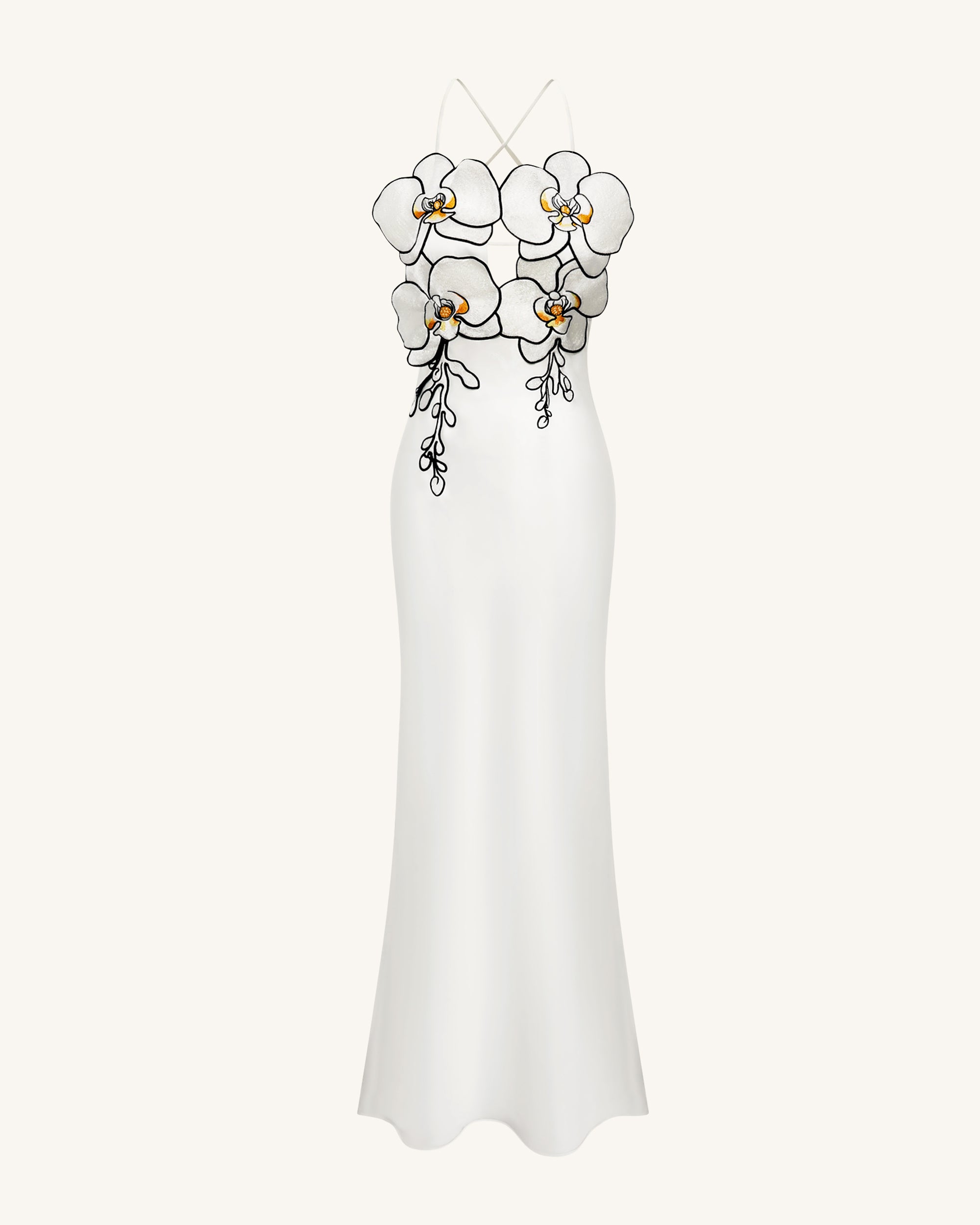 Orchid Embroidered Dress - White/Black - Image 2