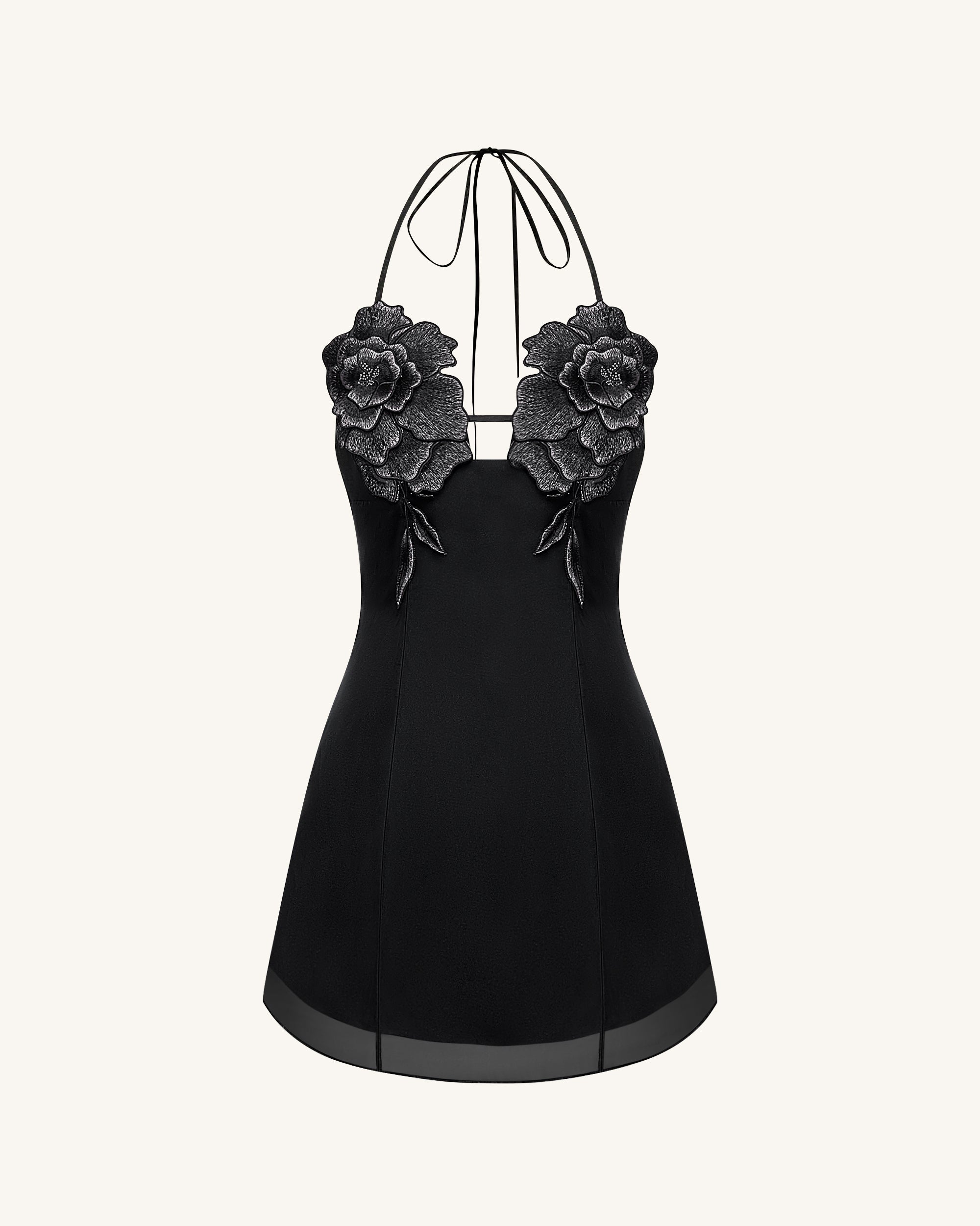 Flower Embroidered Mini Dress - Black - Image 2