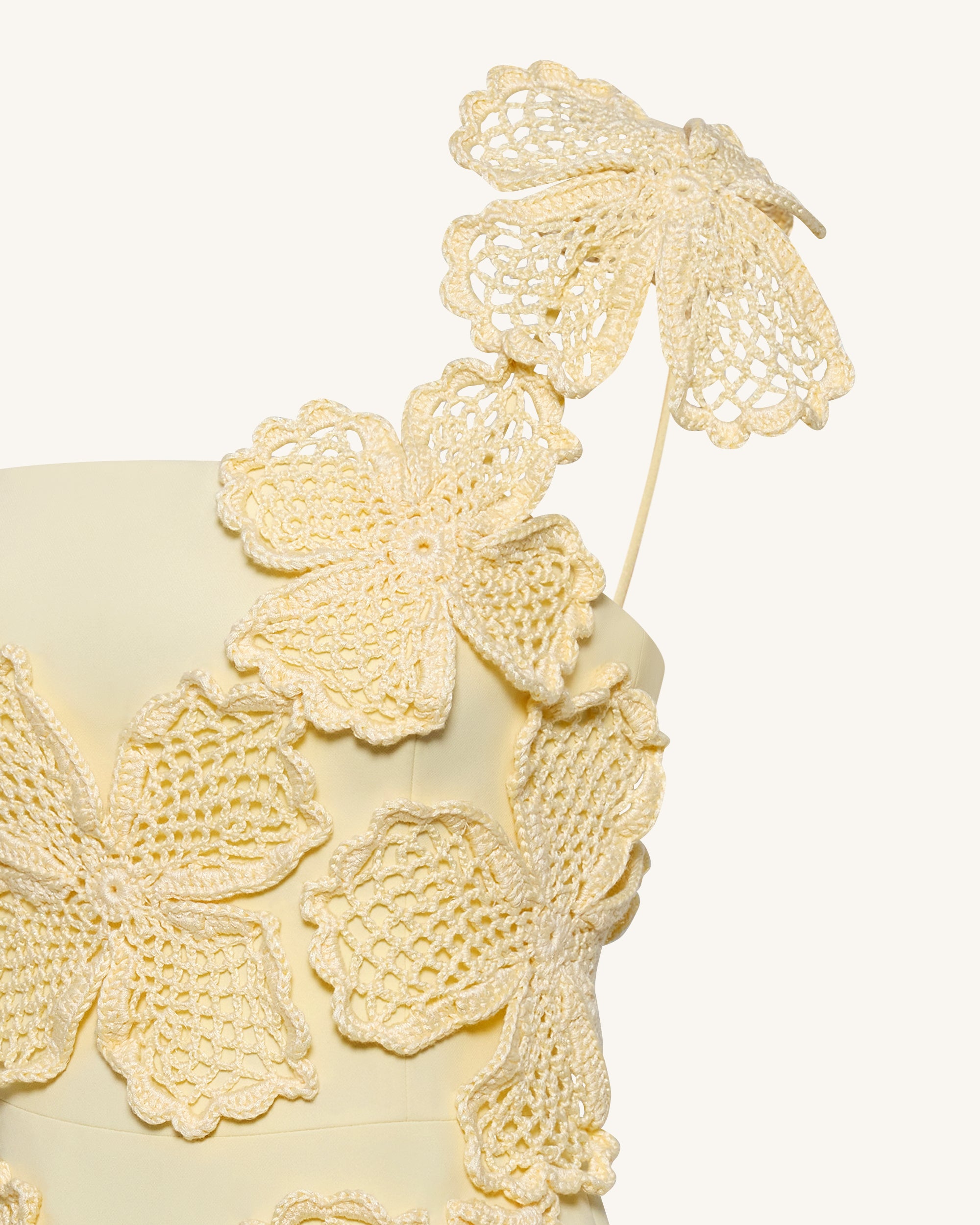 Crochet Floral Appliqué Mini Dress - Yellow - Image 8