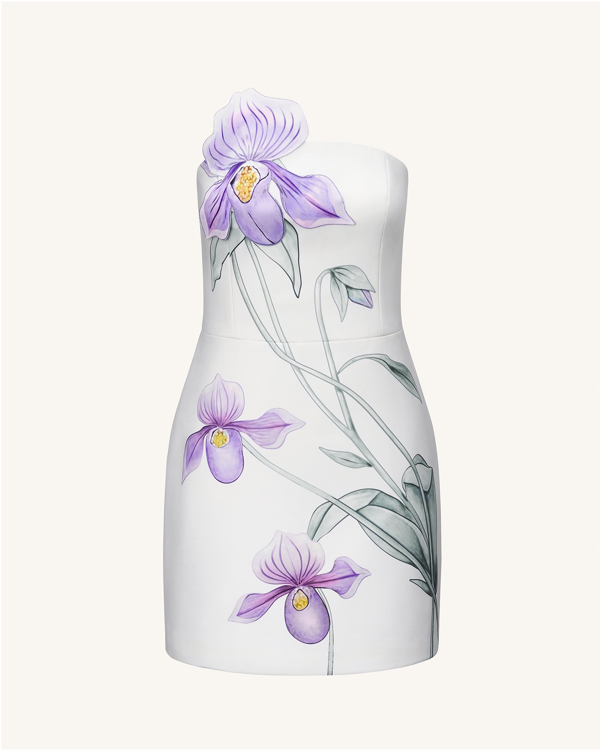 Slipper Orchid Appliqué Mini Dress - White - Image 4