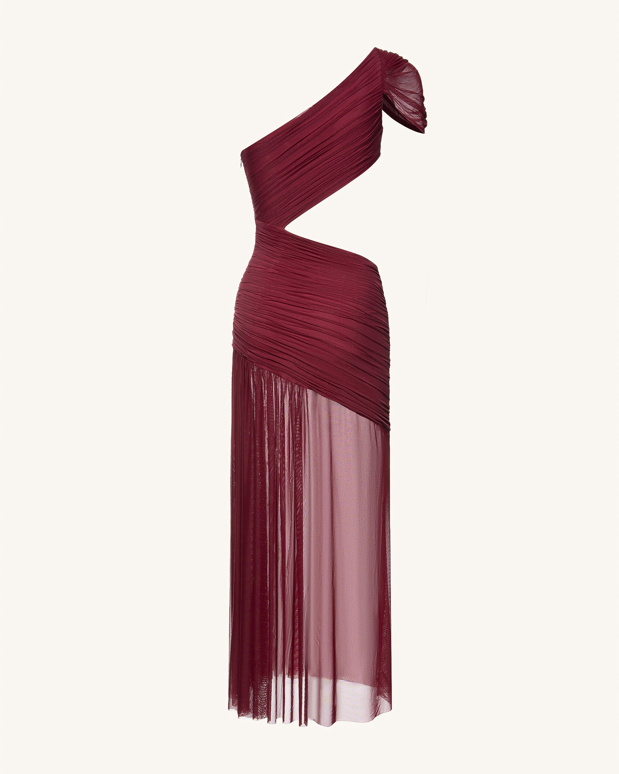 Mia Pleated Mesh Dress - Burgundy - Image 6