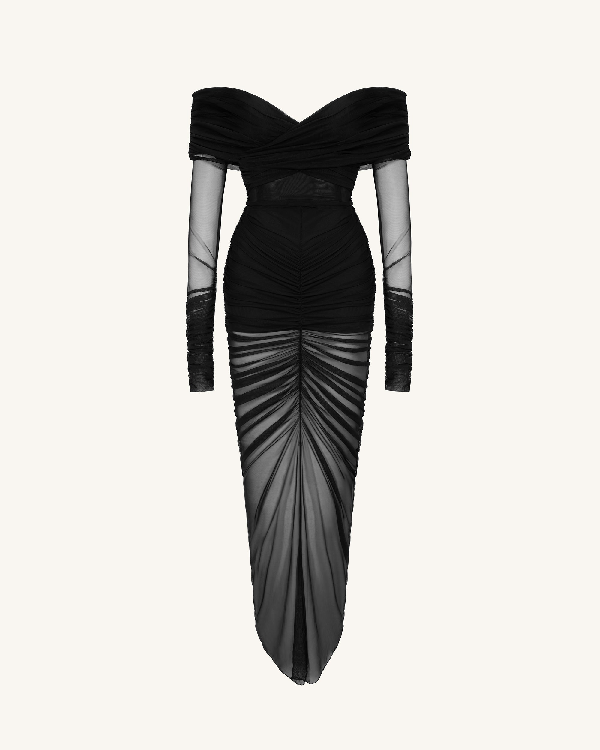 Emily Elegant Off-Shoulder Ruched Gown - Black - Image 2