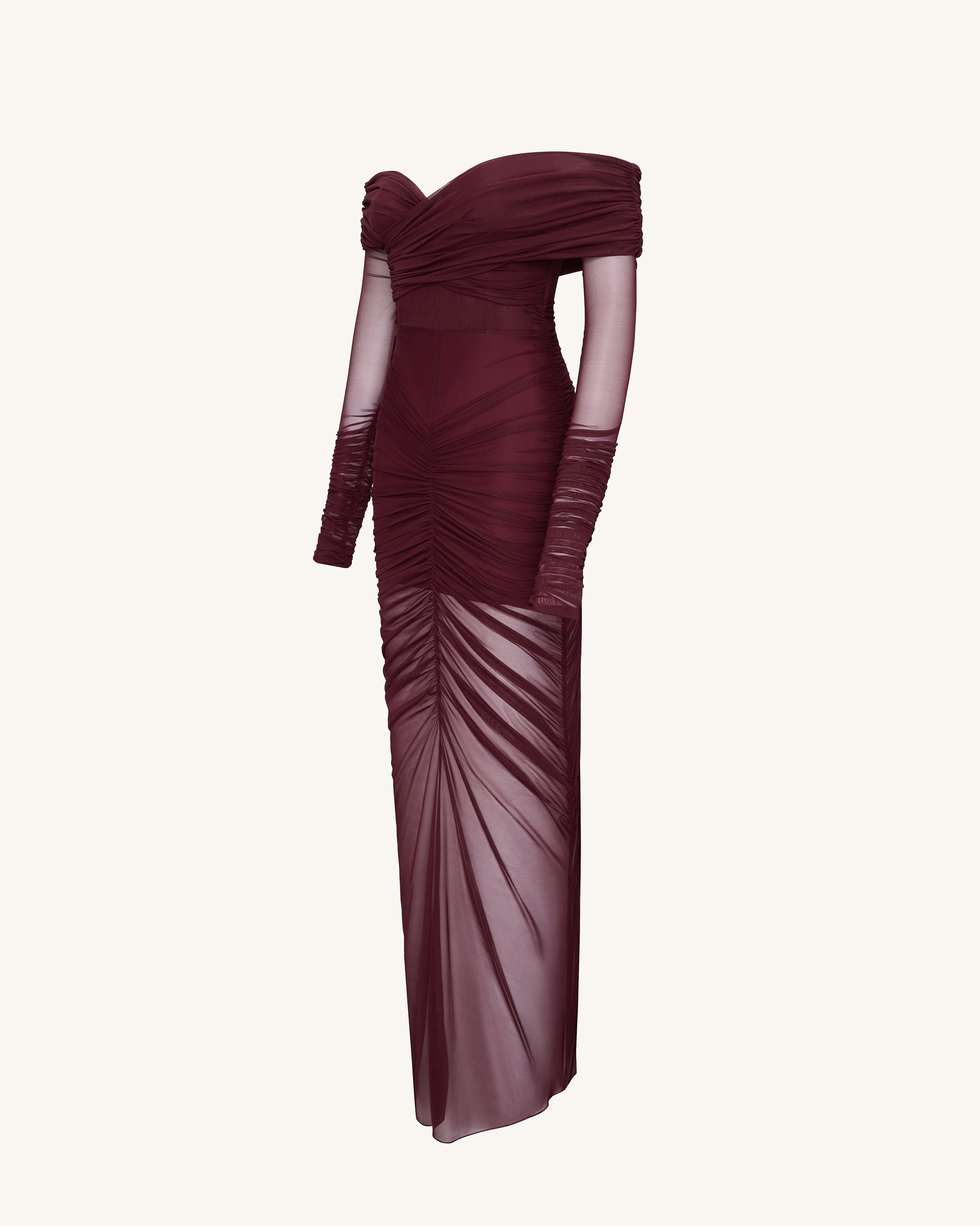 Emily Elegant Off-Shoulder Ruched Gown - Red - Image 3