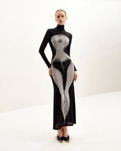 Alternative view of Eva Body Print Mesh Dress - Black and White