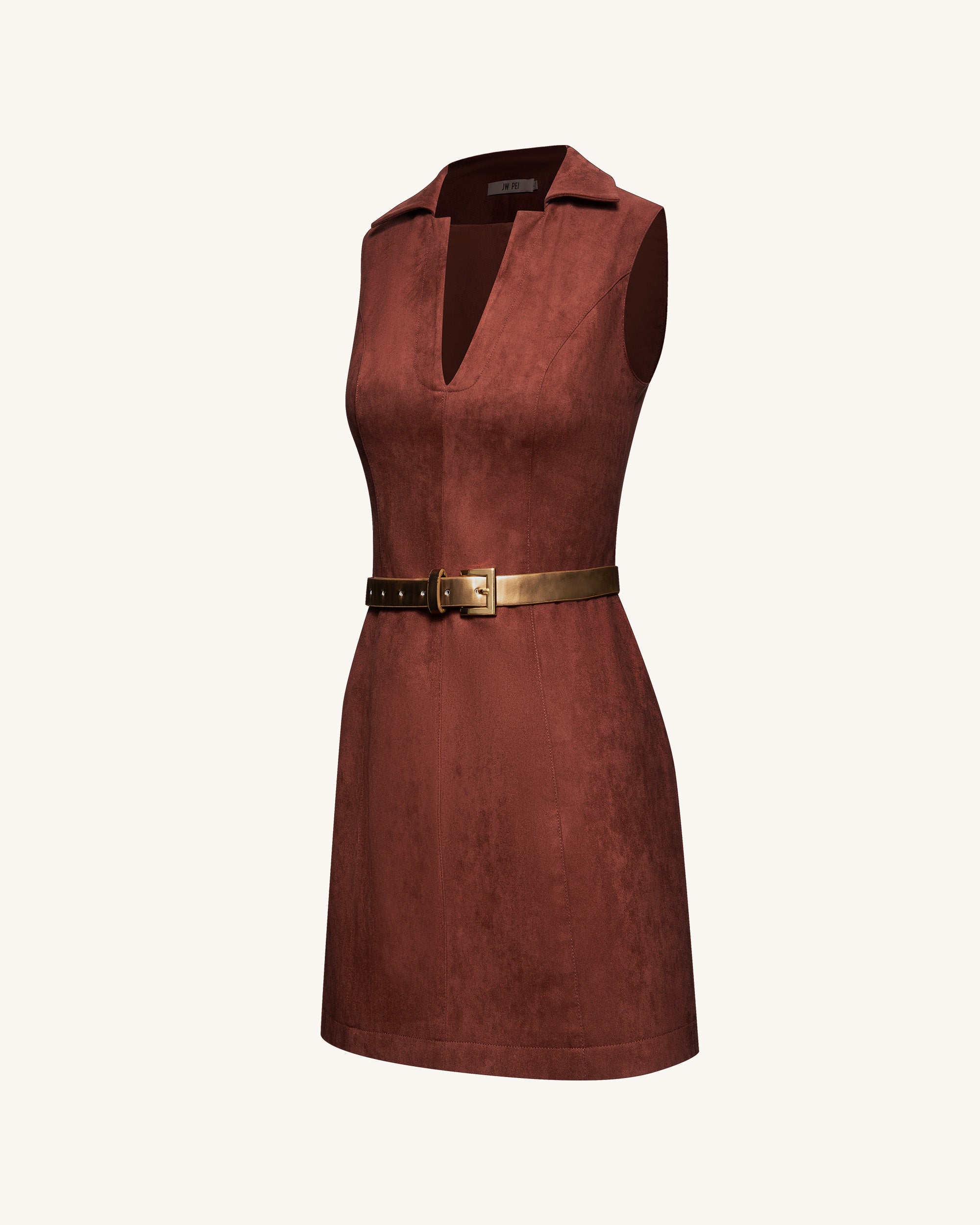 Ariana Sleeveless Suedes Mini Dress - Burgundy - Image 4